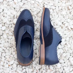 Dapperfam Shoes DapperFam Aeron in Navy Men's Lux Suede & Italian Pebble Grain Leather Full Brogue
