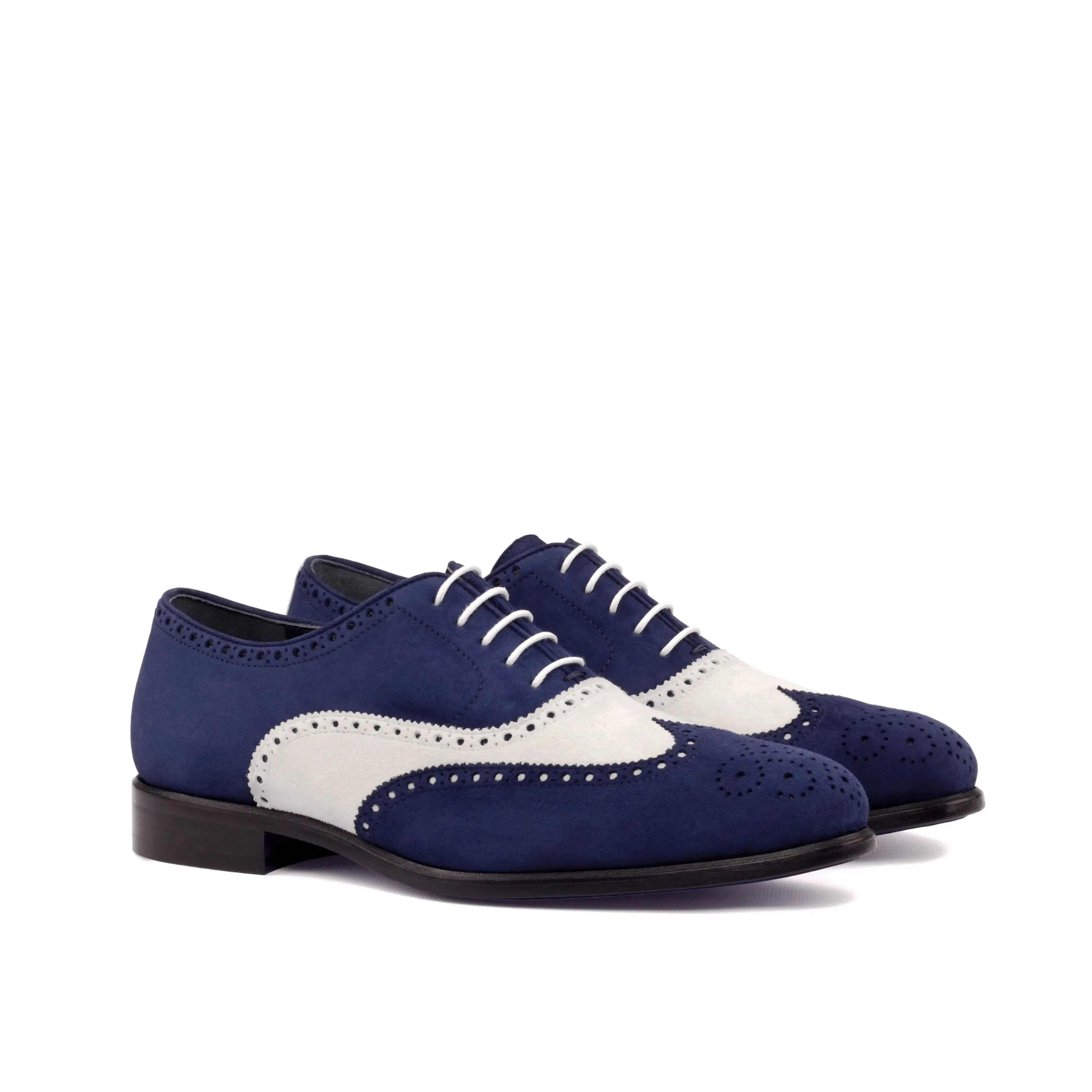 Dapperfam Shoes DapperFam Aeron in Navy / White Men's Italian Suede Full Brogue