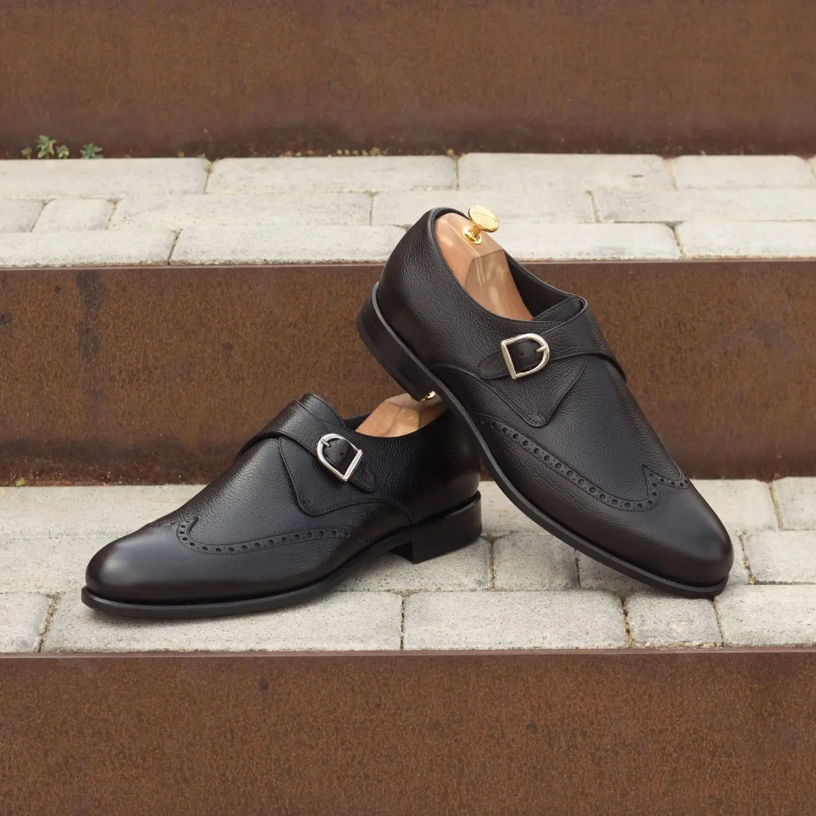 Dapperfam Shoes DapperFam Brenno in Black Men's Italian Full Grain Leather Single Monk