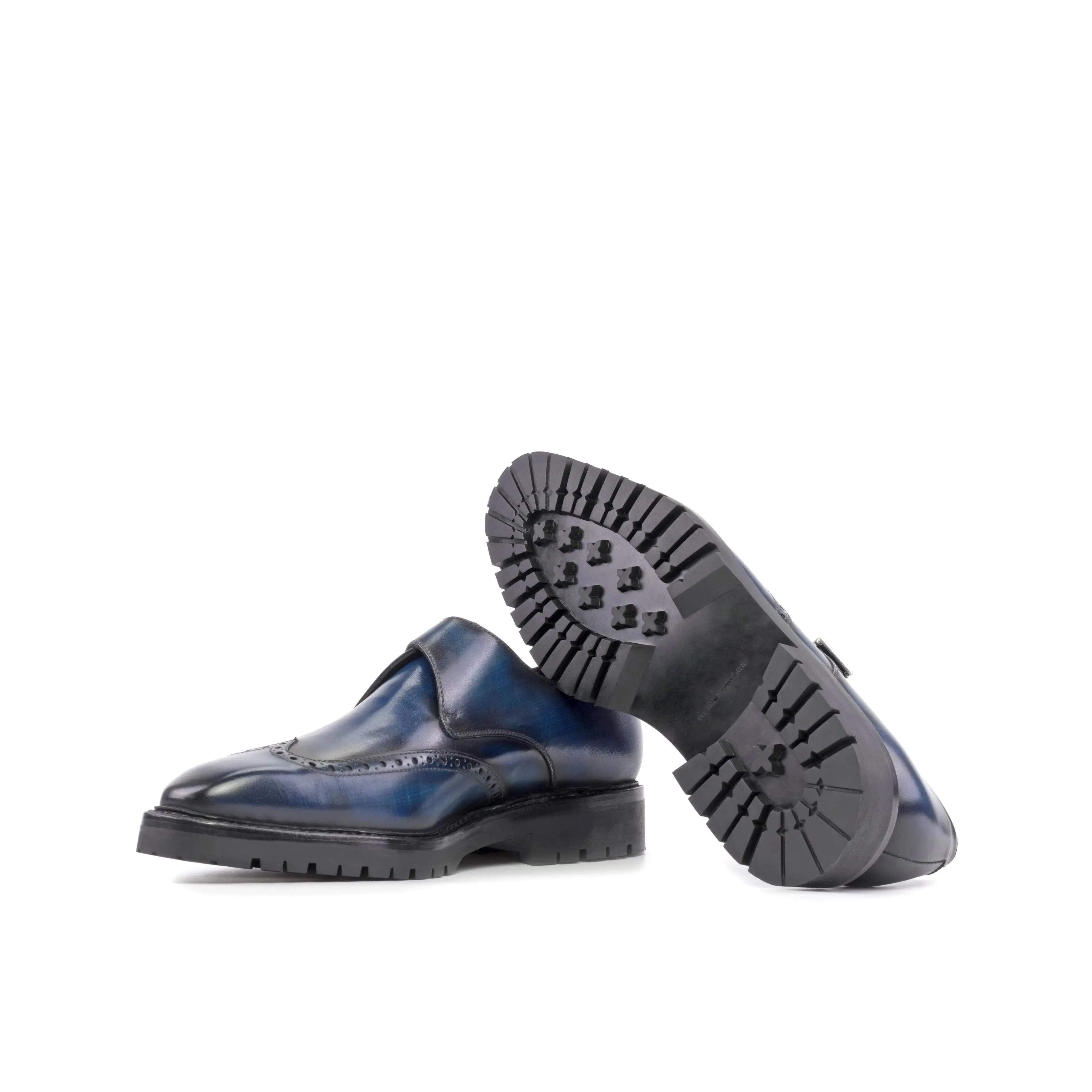 Dapperfam Shoes DapperFam Brenno in Denim Men's Hand-Painted Patina Single Monk
