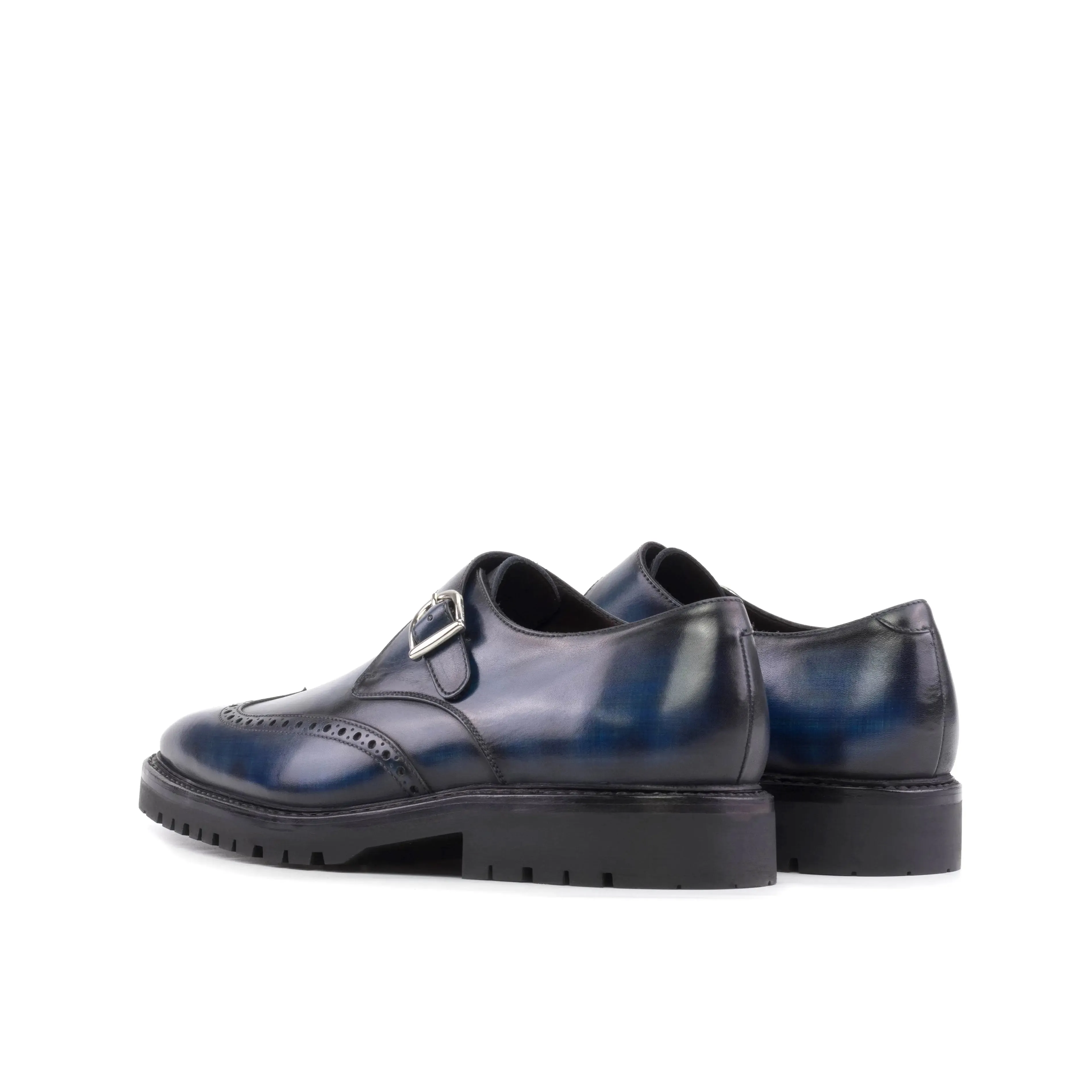 Dapperfam Shoes DapperFam Brenno in Denim Men's Hand-Painted Patina Single Monk