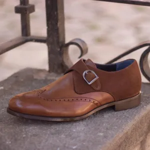 Dapperfam Shoes DapperFam Brenno in Med Brown Men's Lux Suede & Italian Leather Single Monk