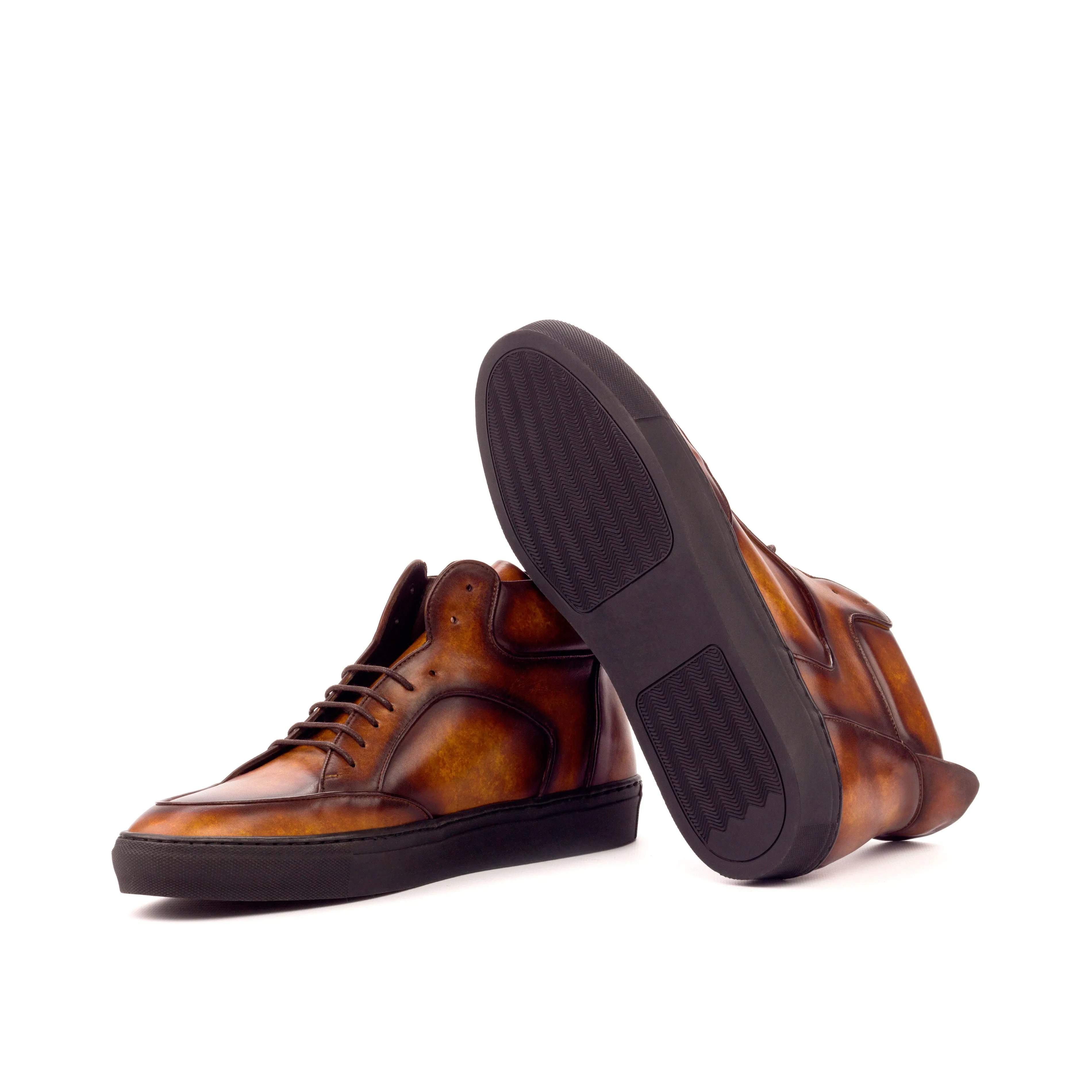Dapperfam Shoes DapperFam Dante in Cognac Men's Hand-Painted Italian Leather High Top