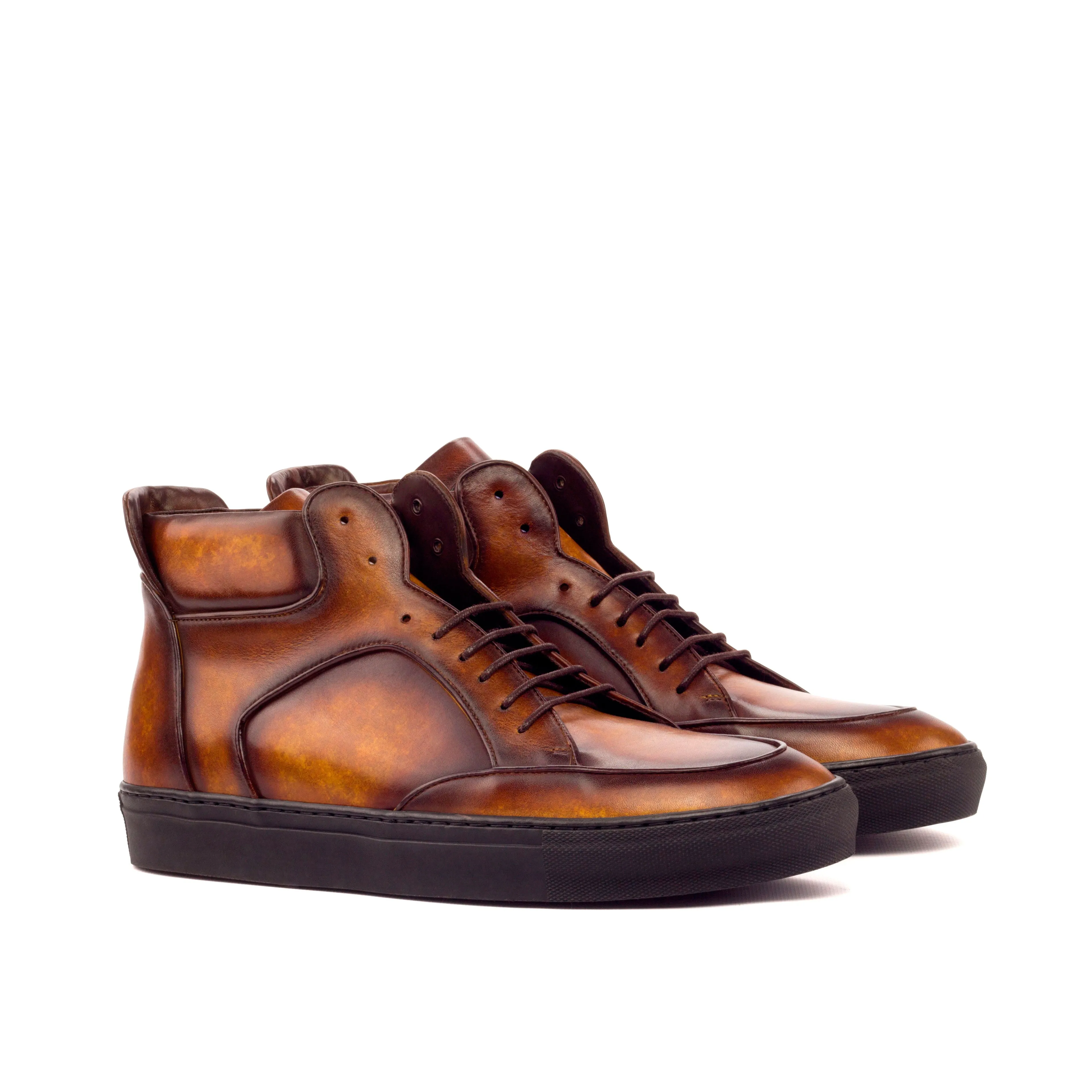 Dapperfam Shoes DapperFam Dante in Cognac Men's Hand-Painted Italian Leather High Top