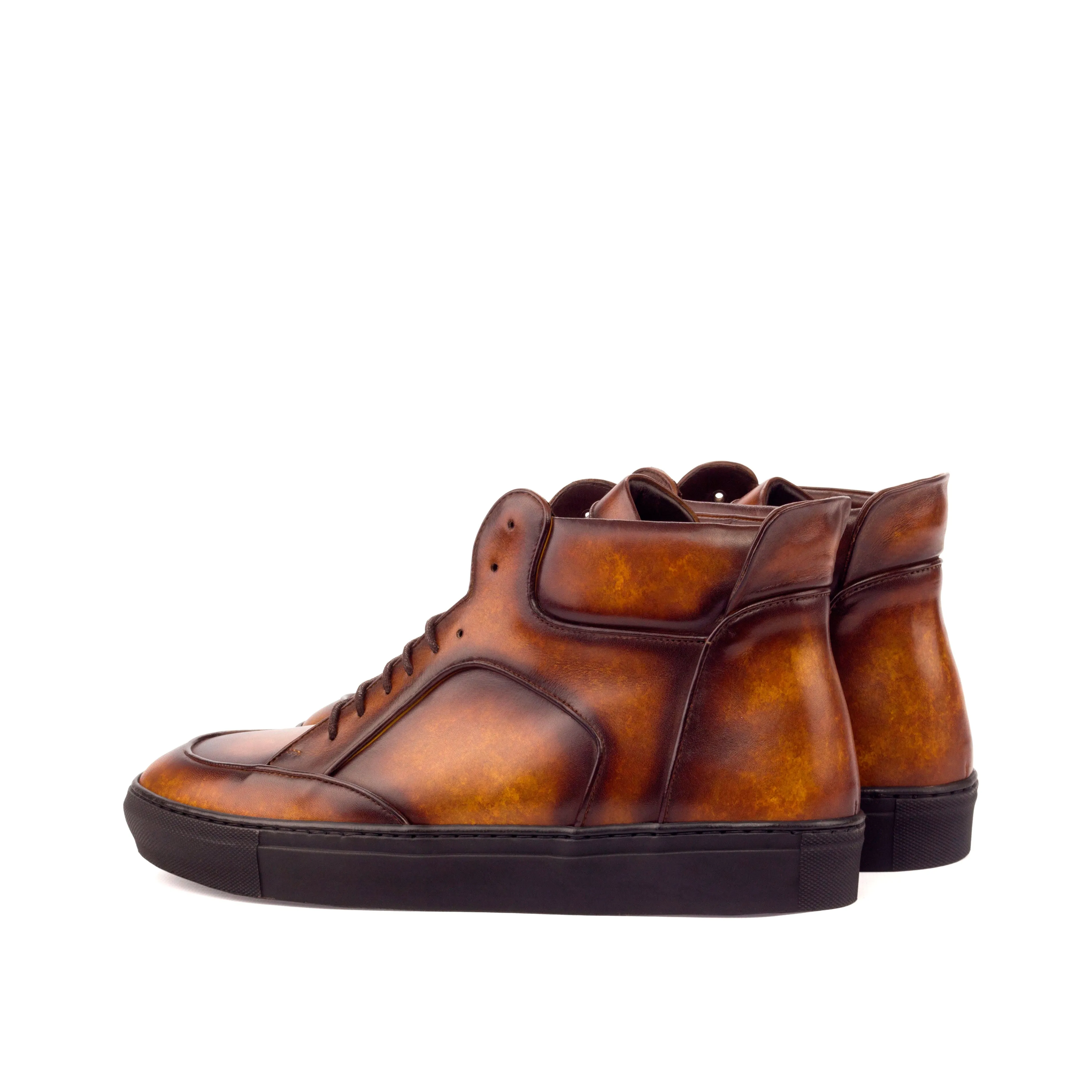 Dapperfam Shoes DapperFam Dante in Cognac Men's Hand-Painted Italian Leather High Top