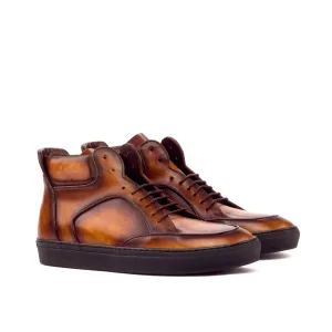 Dapperfam Shoes DapperFam Dante in Cognac Men's Hand-Painted Italian Leather High Top