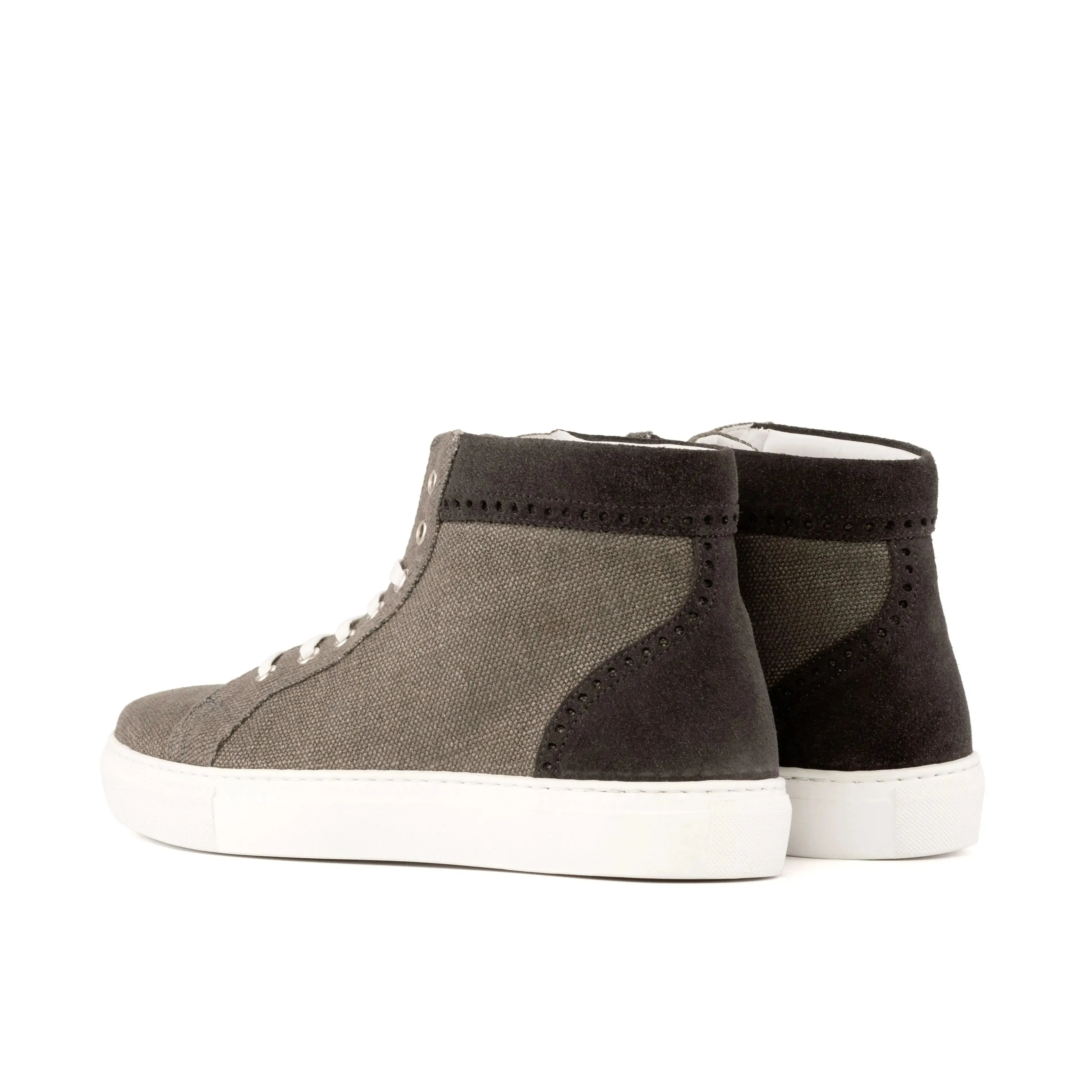 Dapperfam Shoes DapperFam Dante in Grey Women's Linen & Lux Suede High Top
