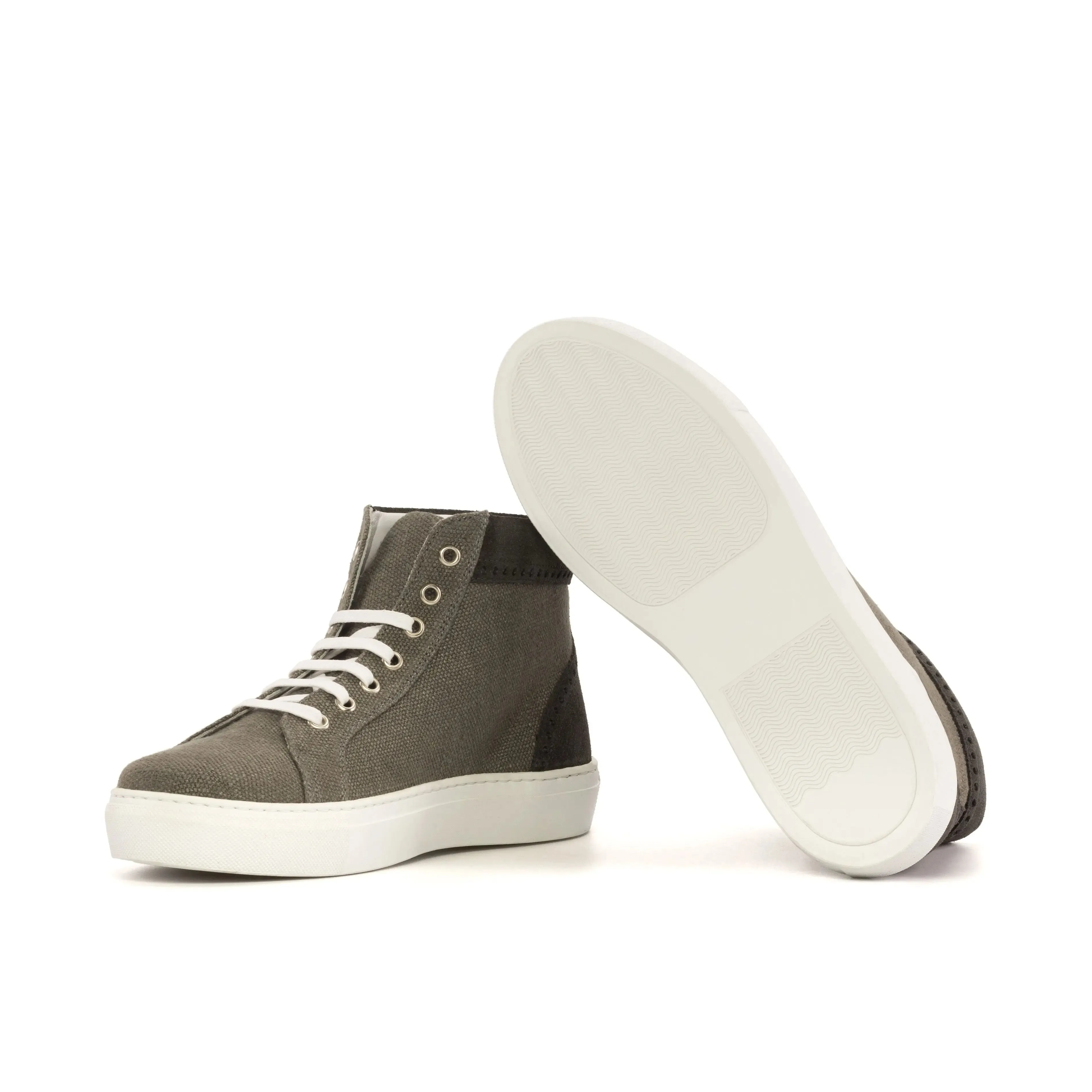 Dapperfam Shoes DapperFam Dante in Grey Women's Linen & Lux Suede High Top