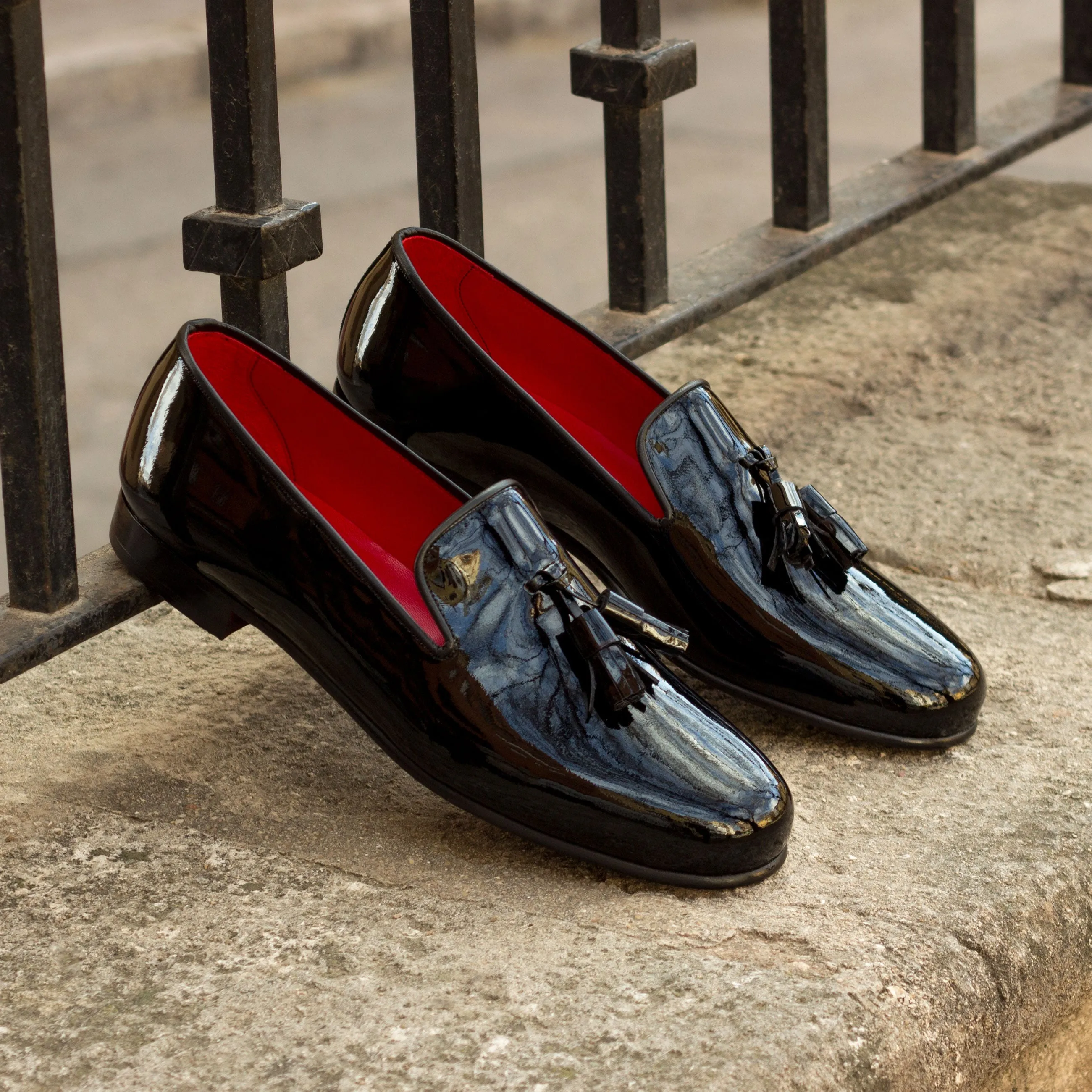 Dapperfam Shoes DapperFam Enzo in Black Men's Italian Patent Leather & Italian Leather Slipper