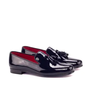 Dapperfam Shoes DapperFam Enzo in Black Men's Italian Patent Leather & Italian Leather Slipper