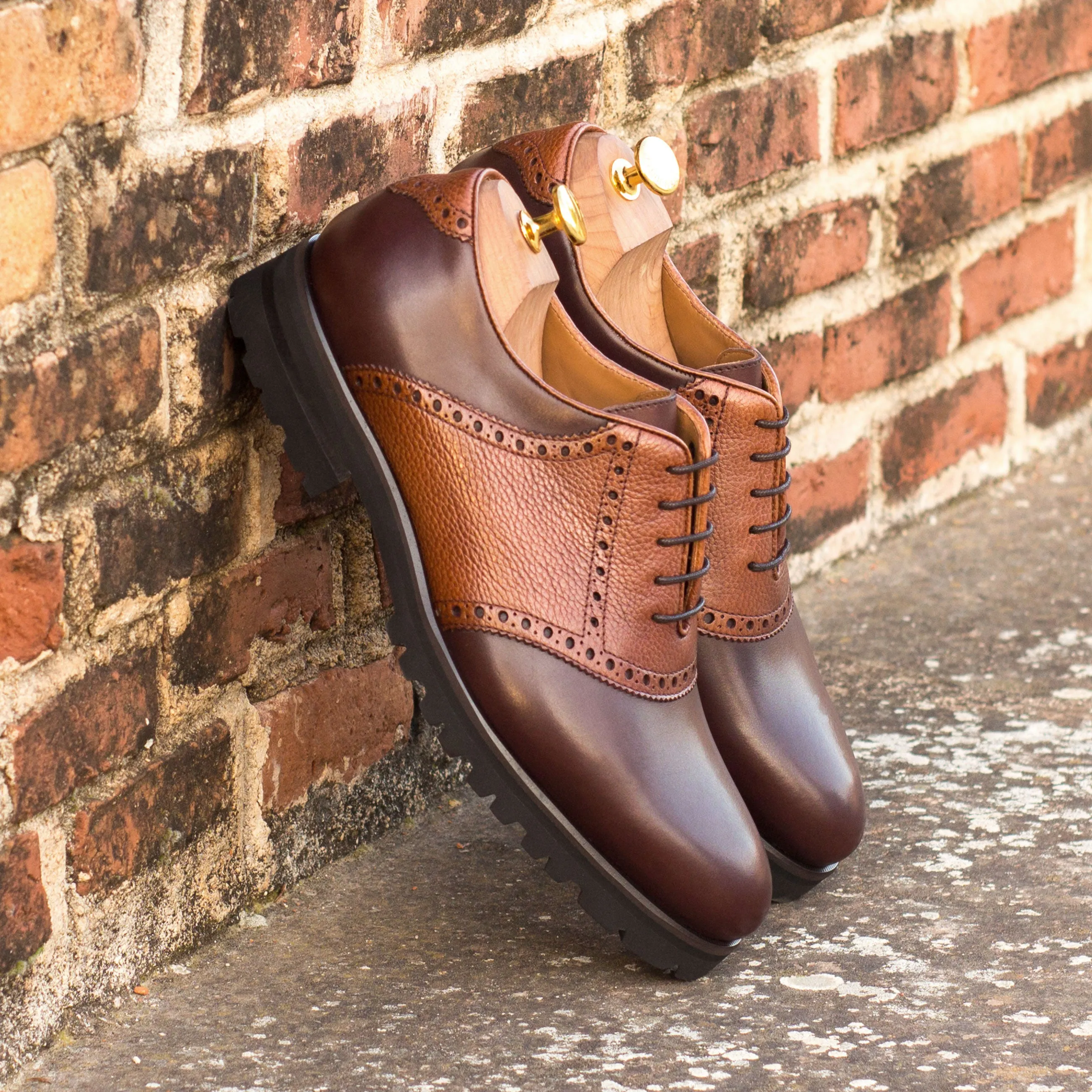 Dapperfam Shoes DapperFam Fabrizio in Dark Brown / Med Brown Men's Italian Full Grain Leather Saddle