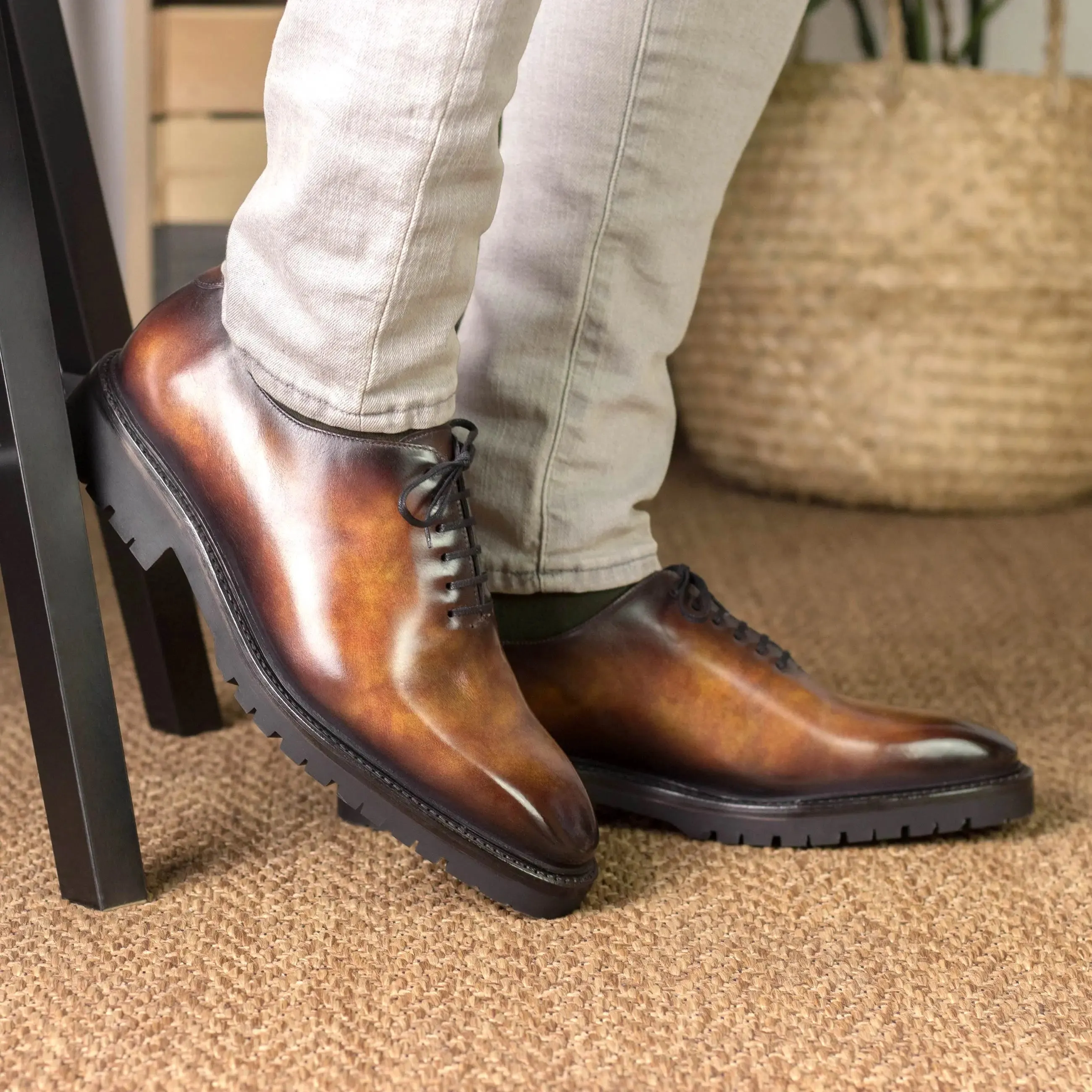 Dapperfam Shoes DapperFam Giuliano in Fire Men's Hand-Painted Patina Whole Cut