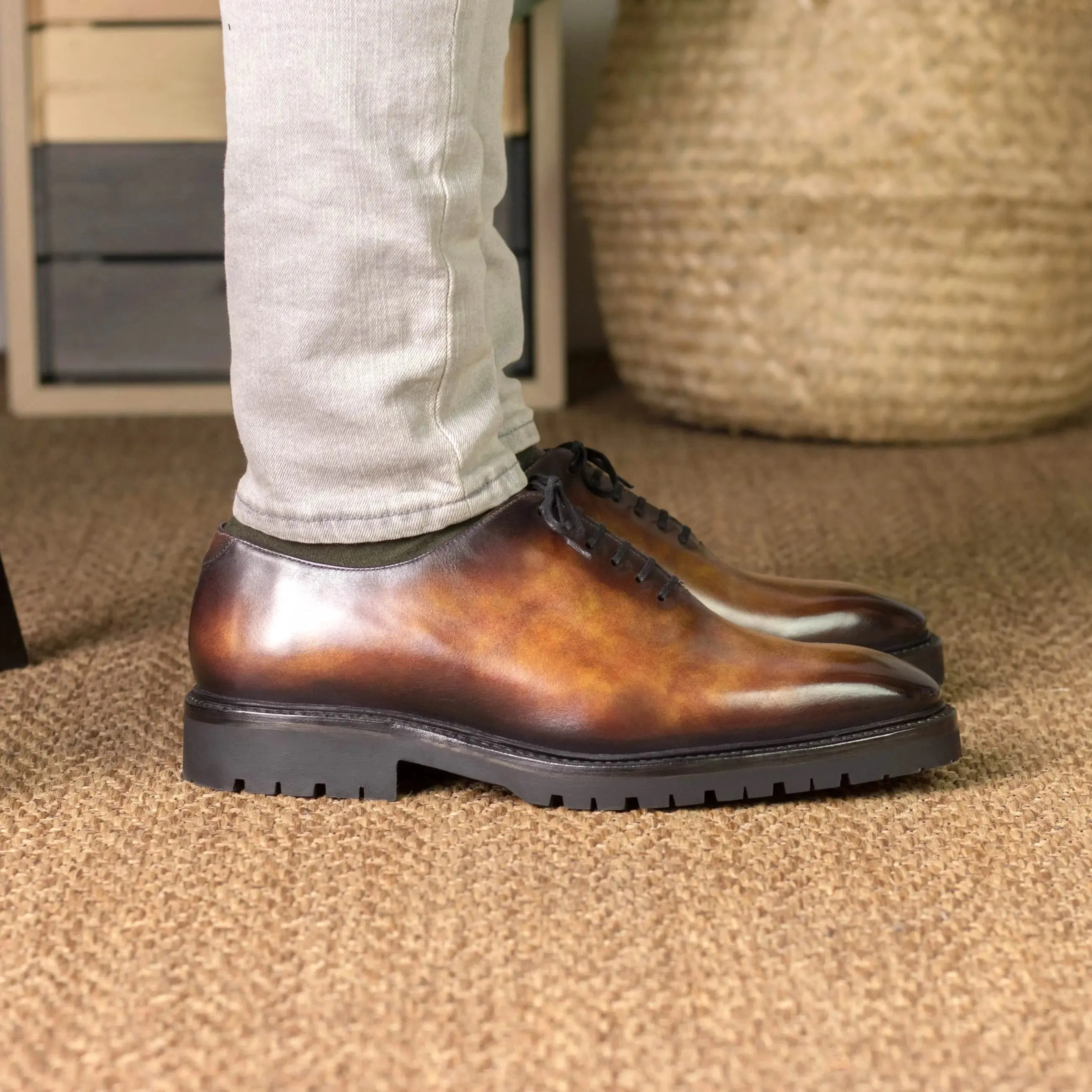 Dapperfam Shoes DapperFam Giuliano in Fire Men's Hand-Painted Patina Whole Cut