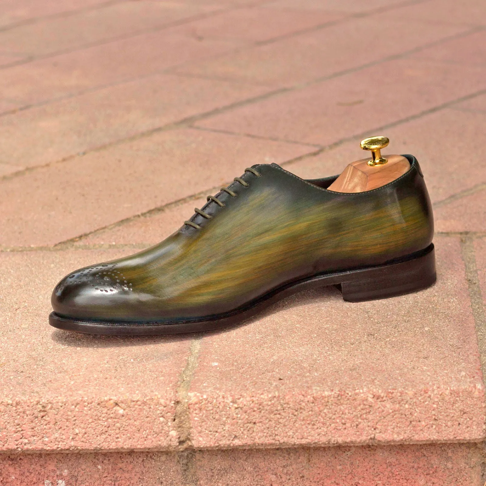 Dapperfam Shoes DapperFam Giuliano in Khaki Men's Hand-Painted Patina Whole Cut
