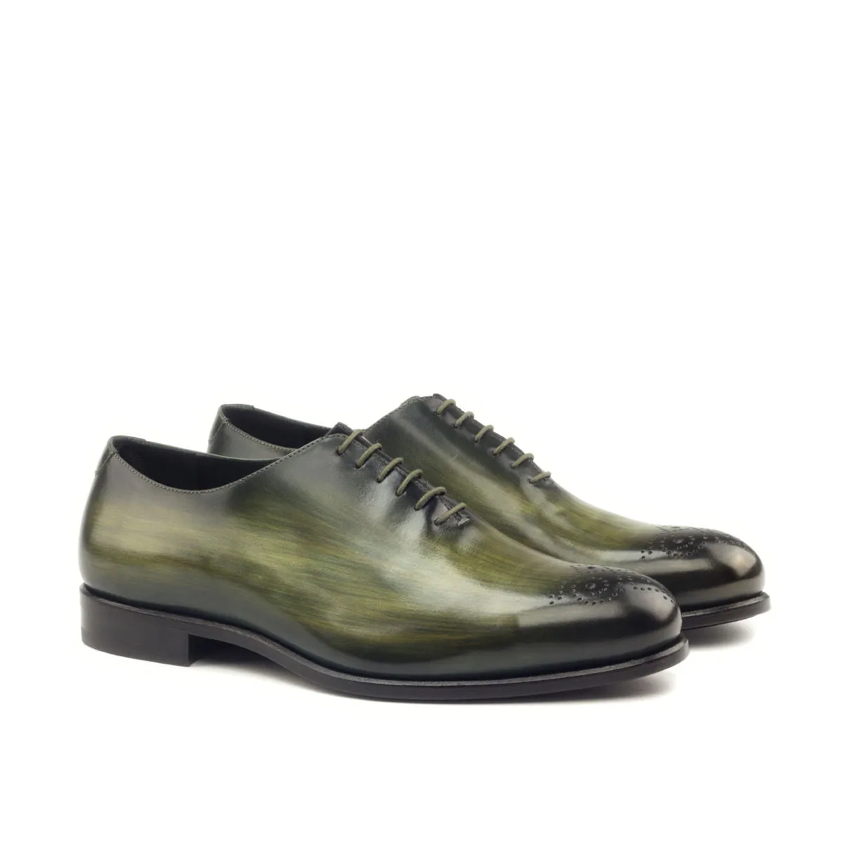 Dapperfam Shoes DapperFam Giuliano in Khaki Men's Hand-Painted Patina Whole Cut