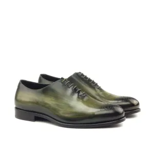 Dapperfam Shoes DapperFam Giuliano in Khaki Men's Hand-Painted Patina Whole Cut