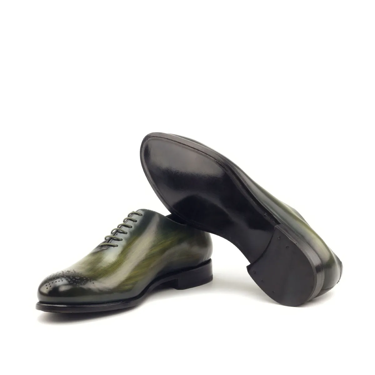 Dapperfam Shoes DapperFam Giuliano in Khaki Men's Hand-Painted Patina Whole Cut