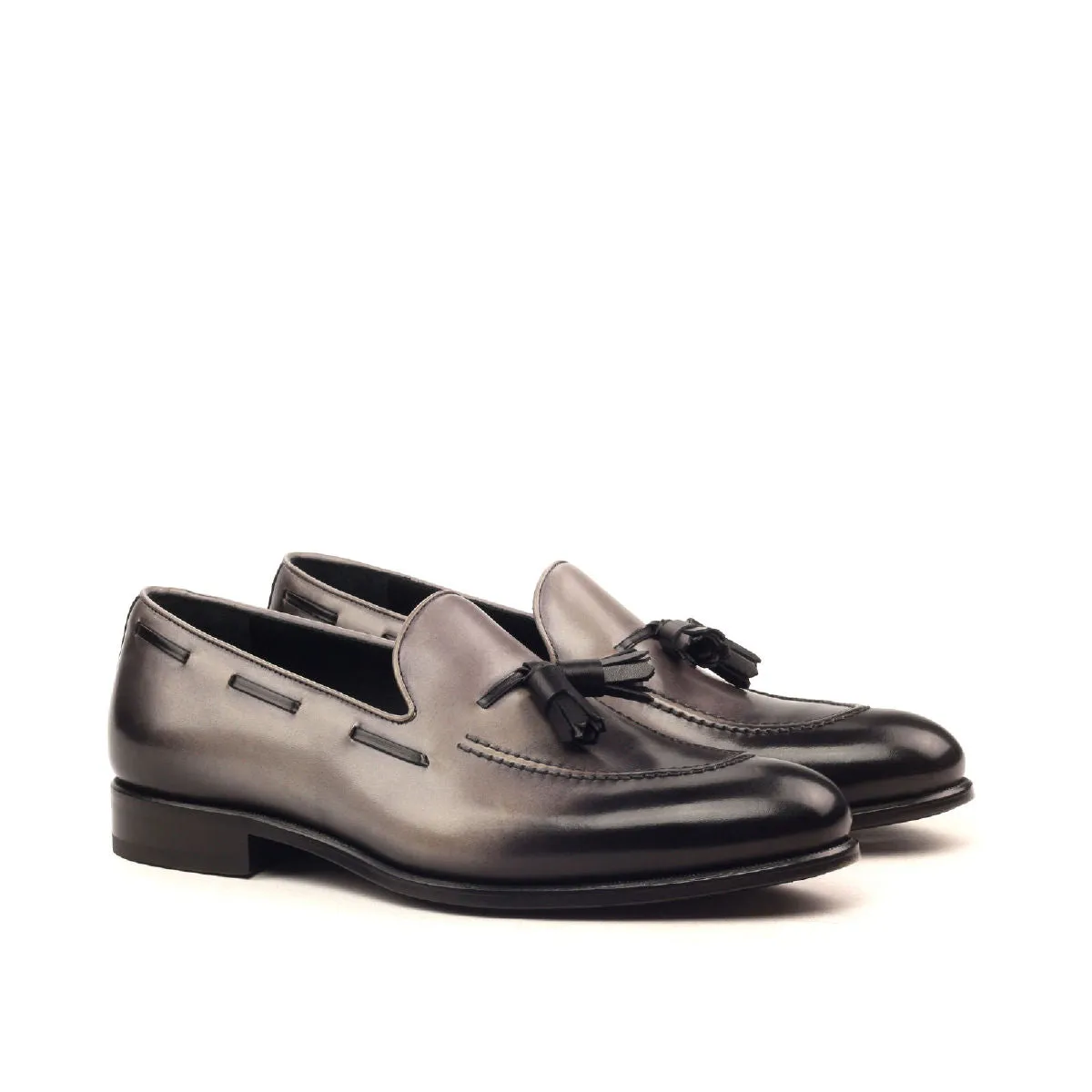 Dapperfam Shoes DapperFam Luciano in Grey / Black Men's Italian Leather Loafer