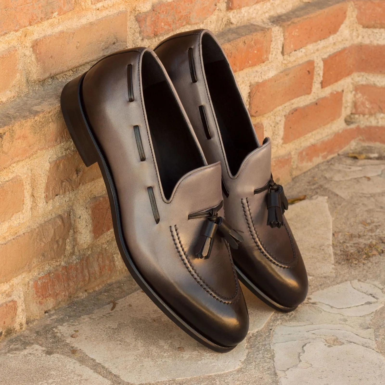 Dapperfam Shoes DapperFam Luciano in Grey / Black Men's Italian Leather Loafer