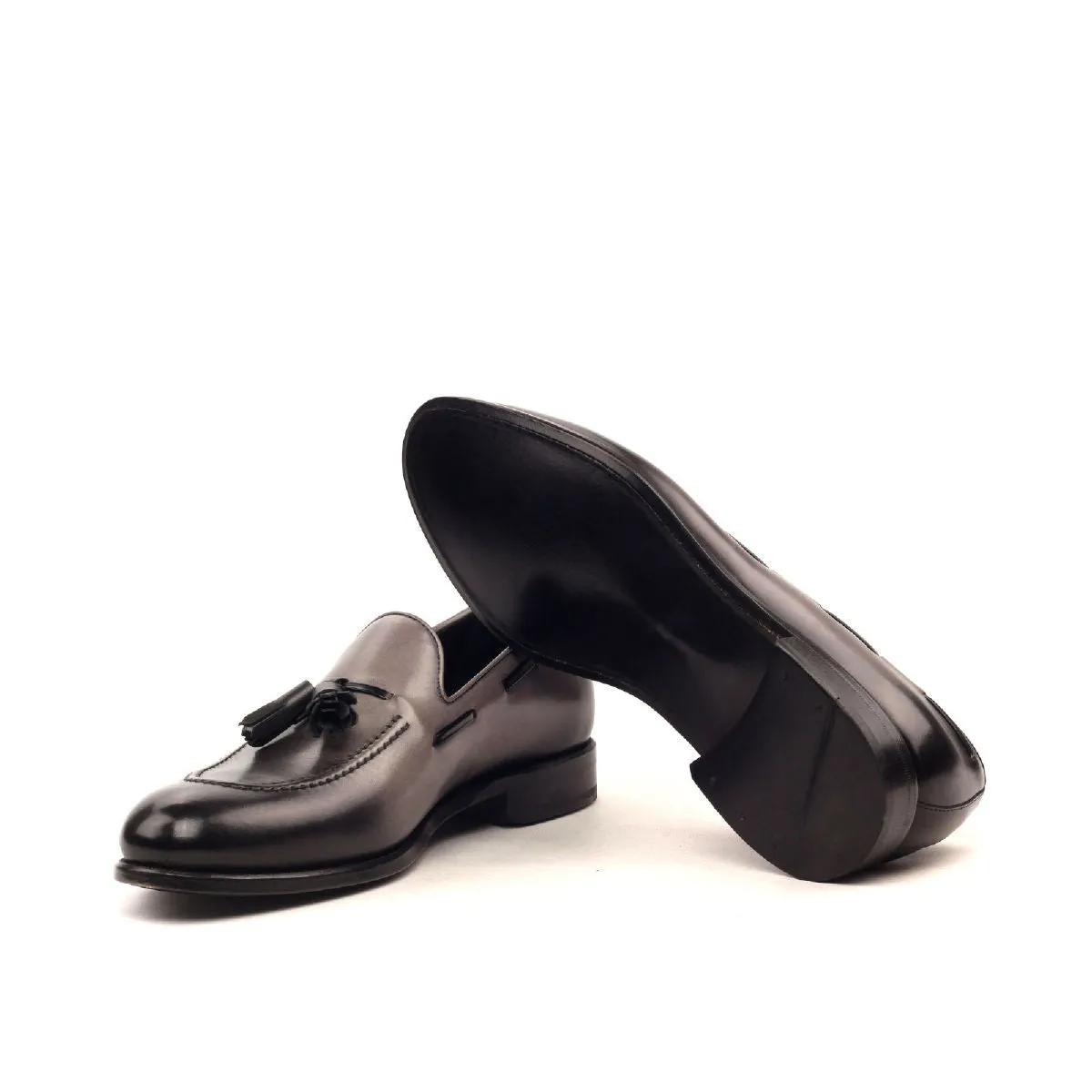 Dapperfam Shoes DapperFam Luciano in Grey / Black Men's Italian Leather Loafer