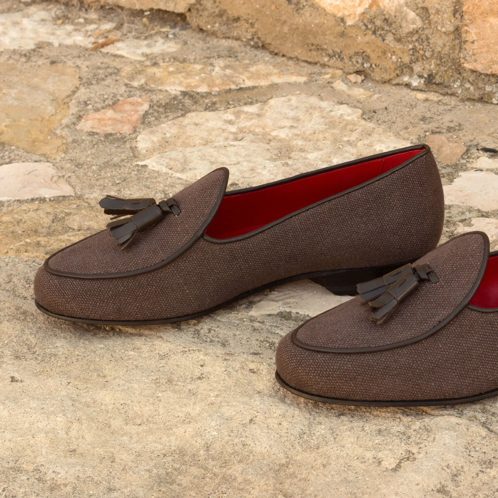 Dapperfam Shoes DapperFam Marcello in Brown Men's Linen Belgian Slipper