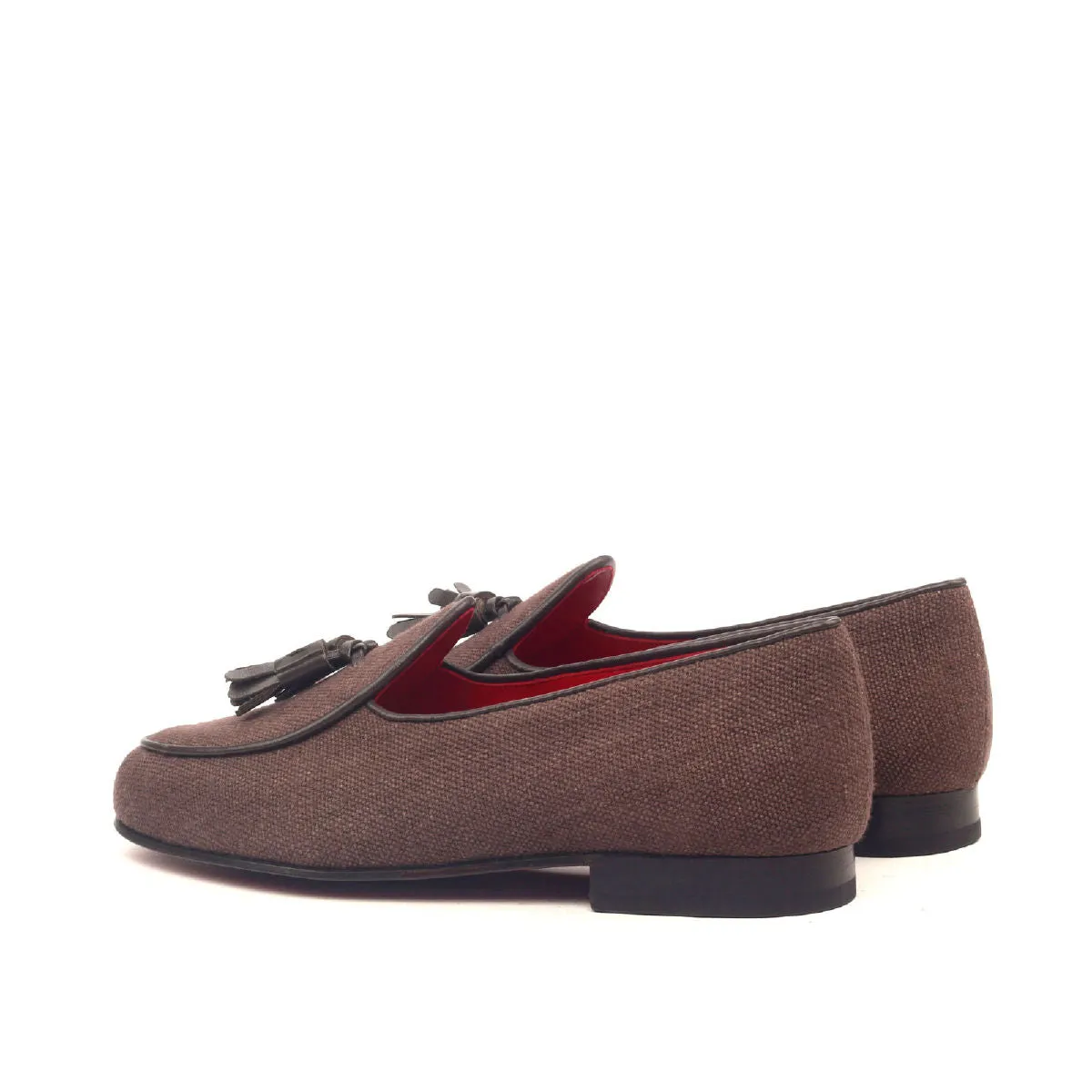 Dapperfam Shoes DapperFam Marcello in Brown Men's Linen Belgian Slipper