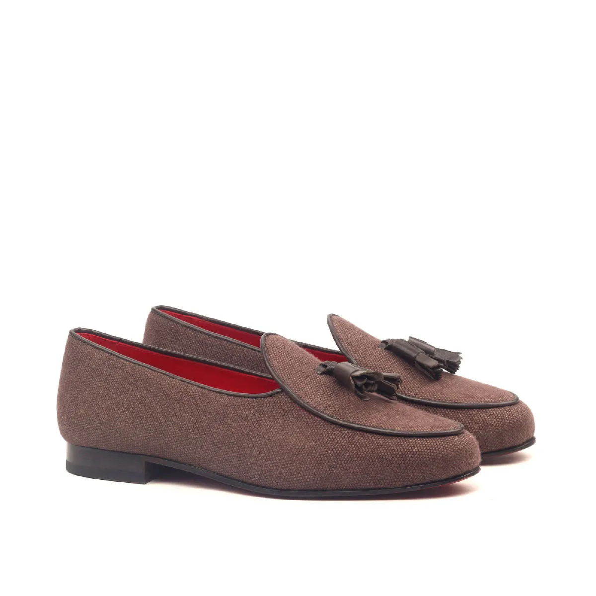 Dapperfam Shoes DapperFam Marcello in Brown Men's Linen Belgian Slipper