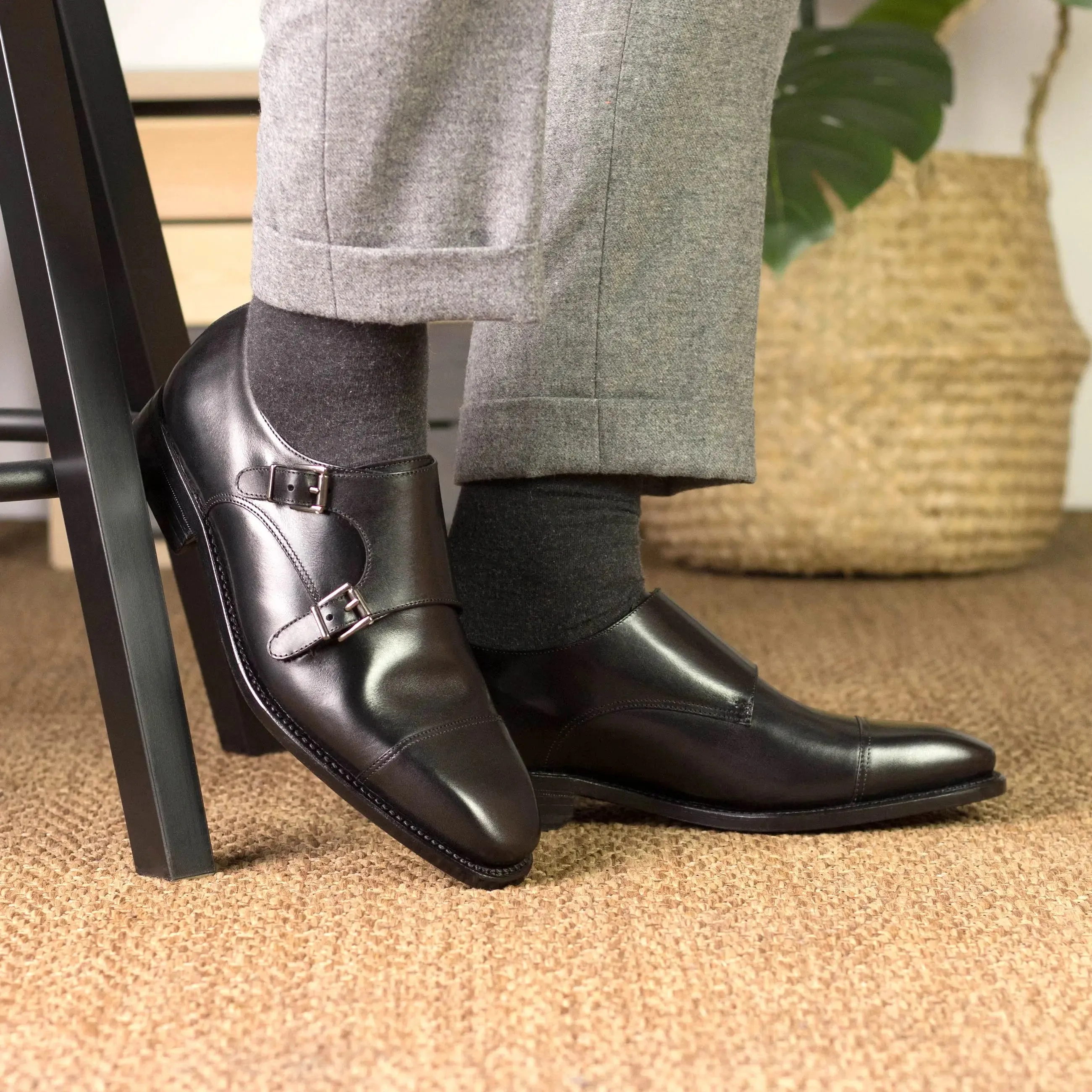 Dapperfam Shoes DapperFam Monaco in Black Men's Italian Leather Double Monk