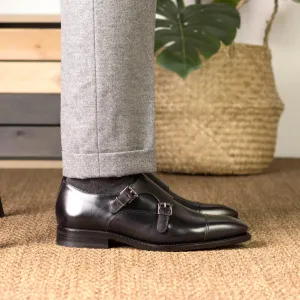 Dapperfam Shoes DapperFam Monaco in Black Men's Italian Leather Double Monk