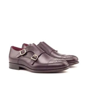Dapperfam Shoes DapperFam Monaco in Burgundy Men's Italian Leather Double Monk