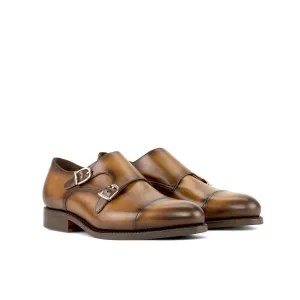 Dapperfam Shoes DapperFam Monaco in Cognac Men's Italian Leather Double Monk