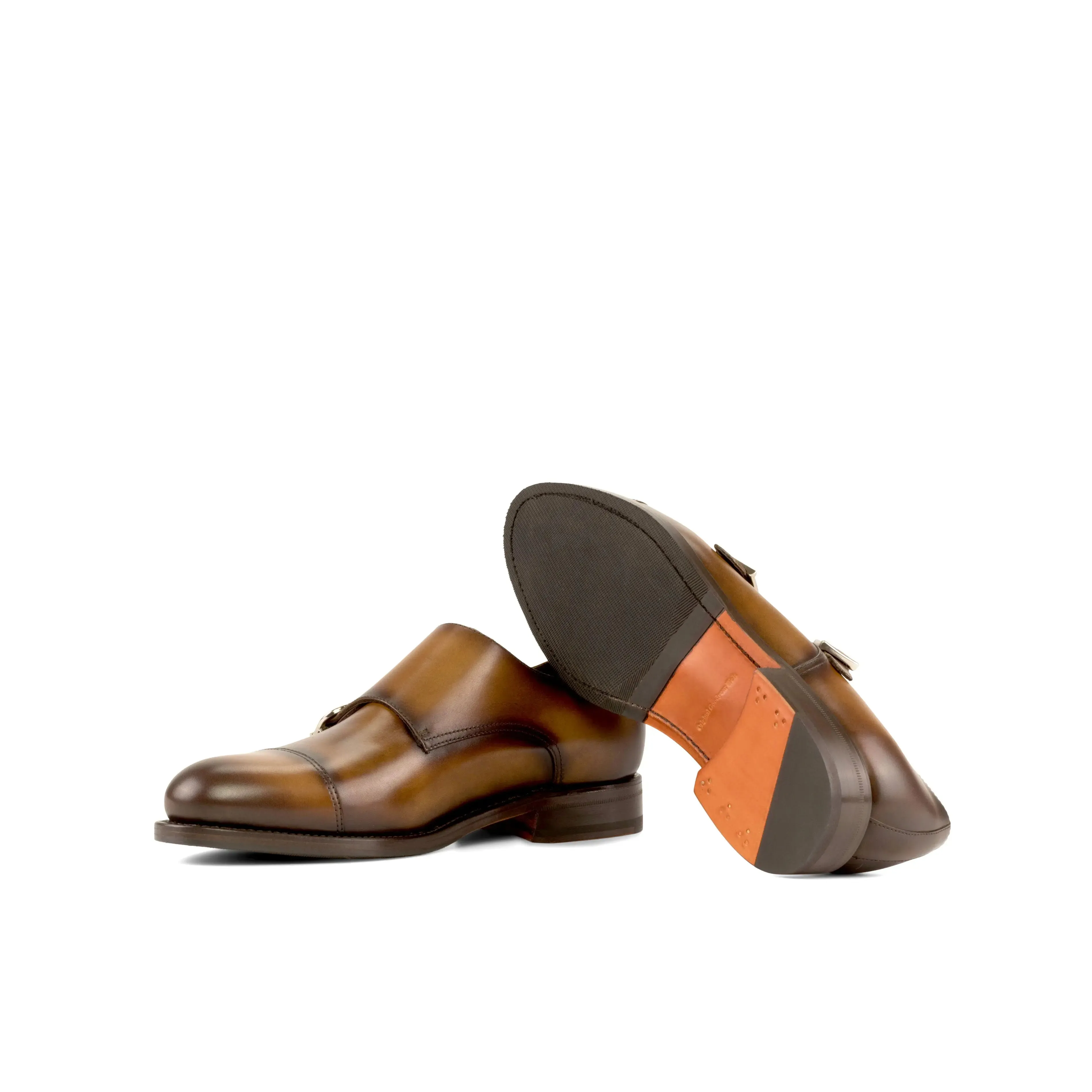 Dapperfam Shoes DapperFam Monaco in Cognac Men's Italian Leather Double Monk