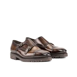 Dapperfam Shoes DapperFam Monaco in Tobacco Men's Hand-Painted Patina Double Monk