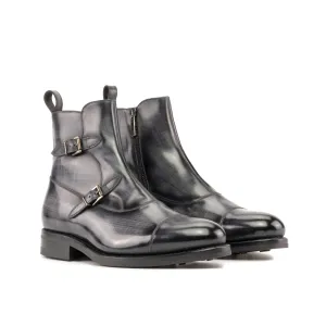 Dapperfam Shoes DapperFam Octavian in Grey Men's Hand-Painted Patina Buckle Boot