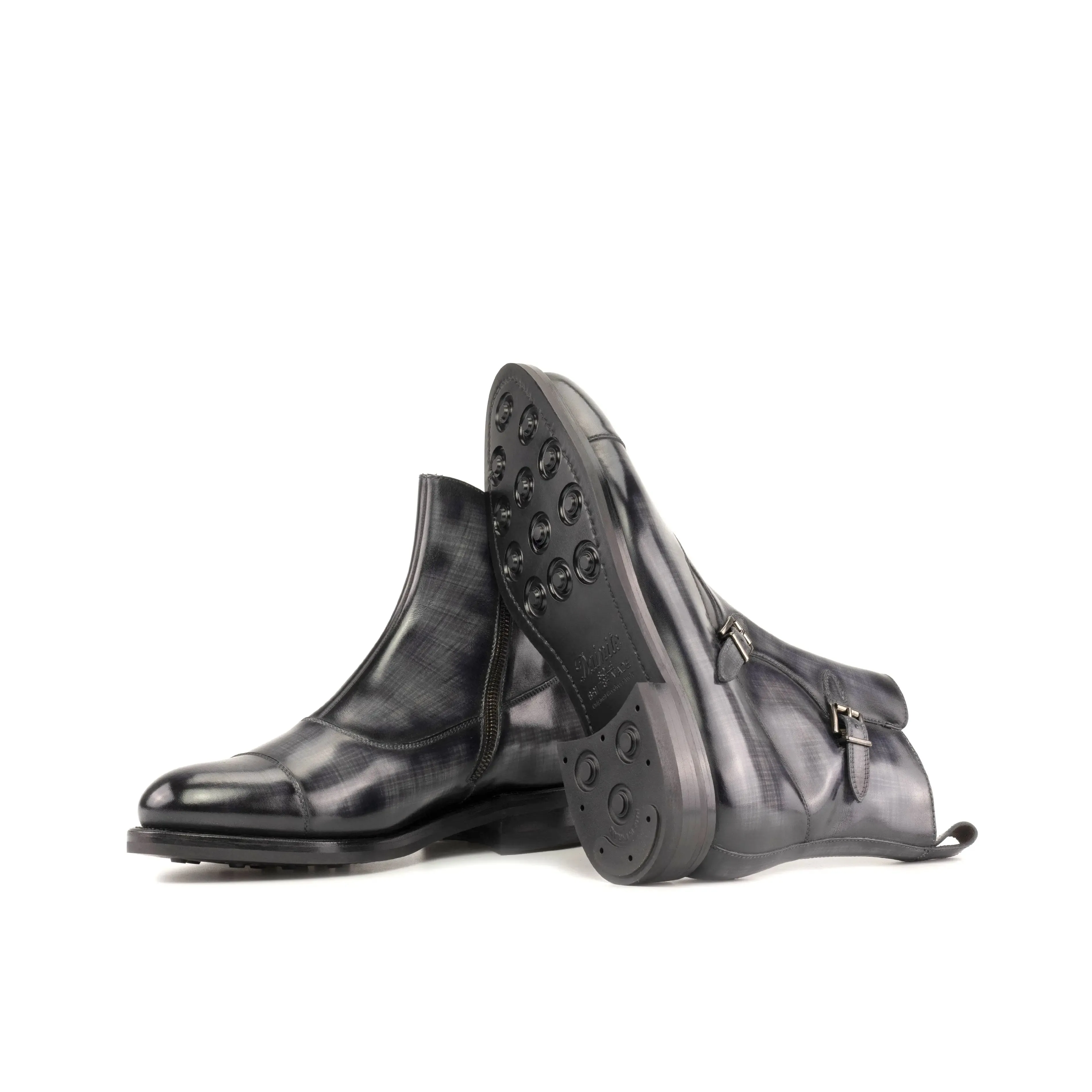 Dapperfam Shoes DapperFam Octavian in Grey Men's Hand-Painted Patina Buckle Boot