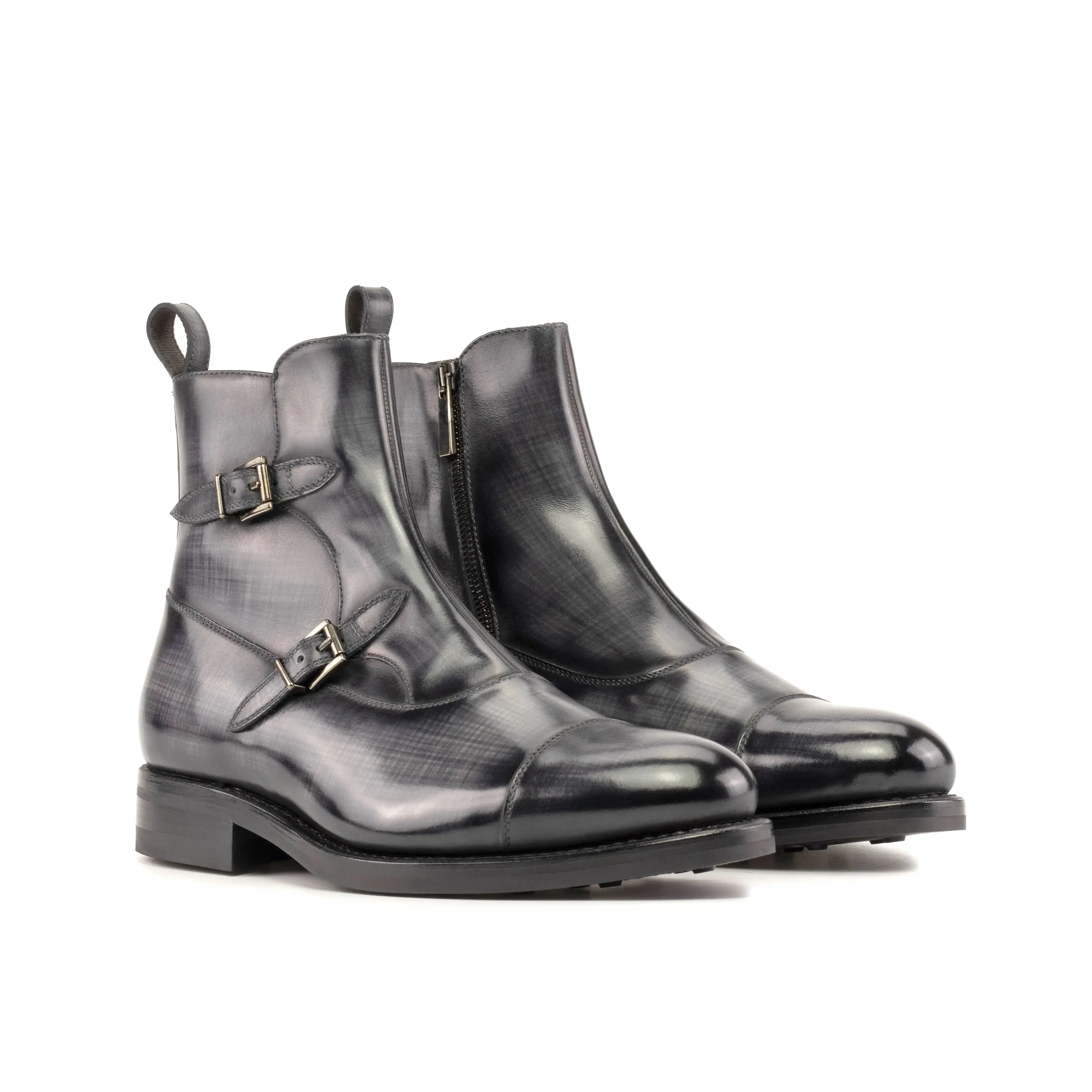 Dapperfam Shoes DapperFam Octavian in Grey Men's Hand-Painted Patina Buckle Boot