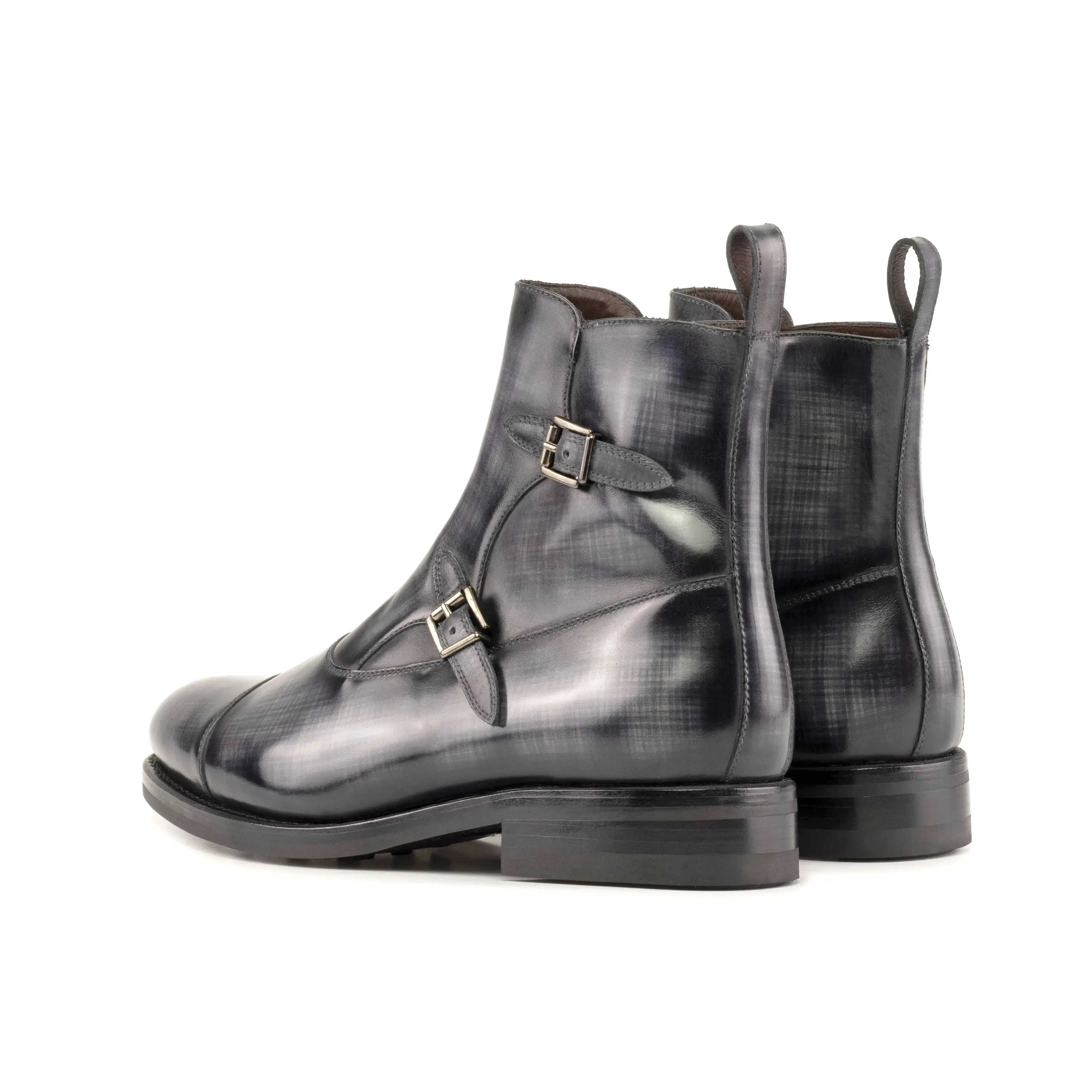 Dapperfam Shoes DapperFam Octavian in Grey Men's Hand-Painted Patina Buckle Boot