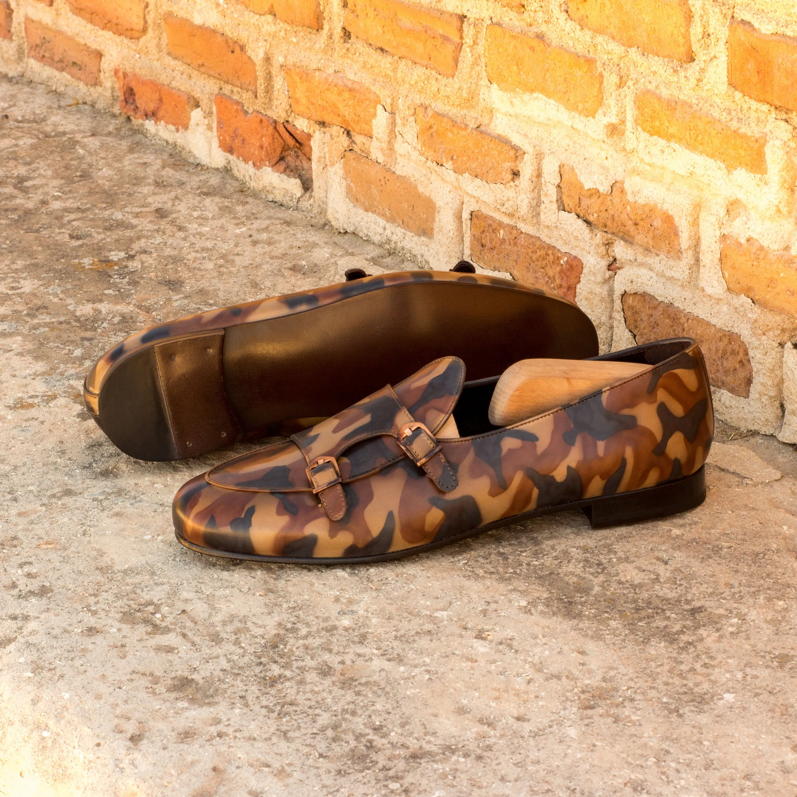 Dapperfam Shoes DapperFam Rialto in Brown Men's Hand-Painted Patina Monk Slipper