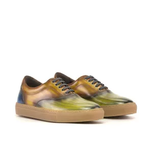 Dapperfam Shoes DapperFam Riccardo in Olive / Cognac / Navy Men's Hand-Painted Patina Top Sider
