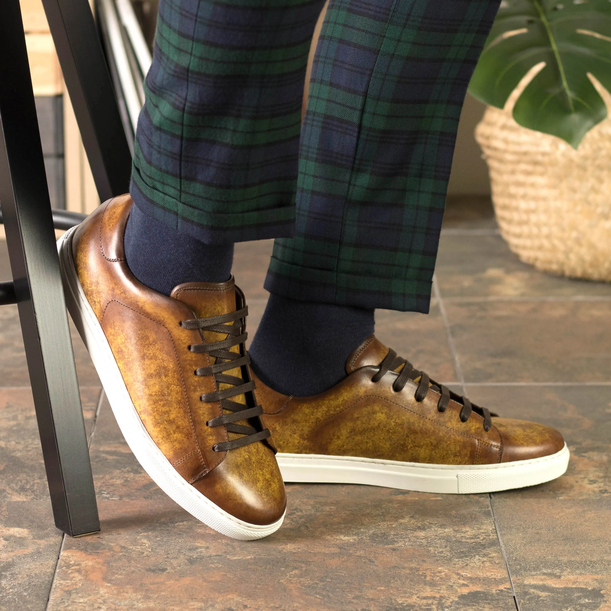 Dapperfam Shoes DapperFam Rivale in Cognac Men's Hand-Painted Patina Trainer