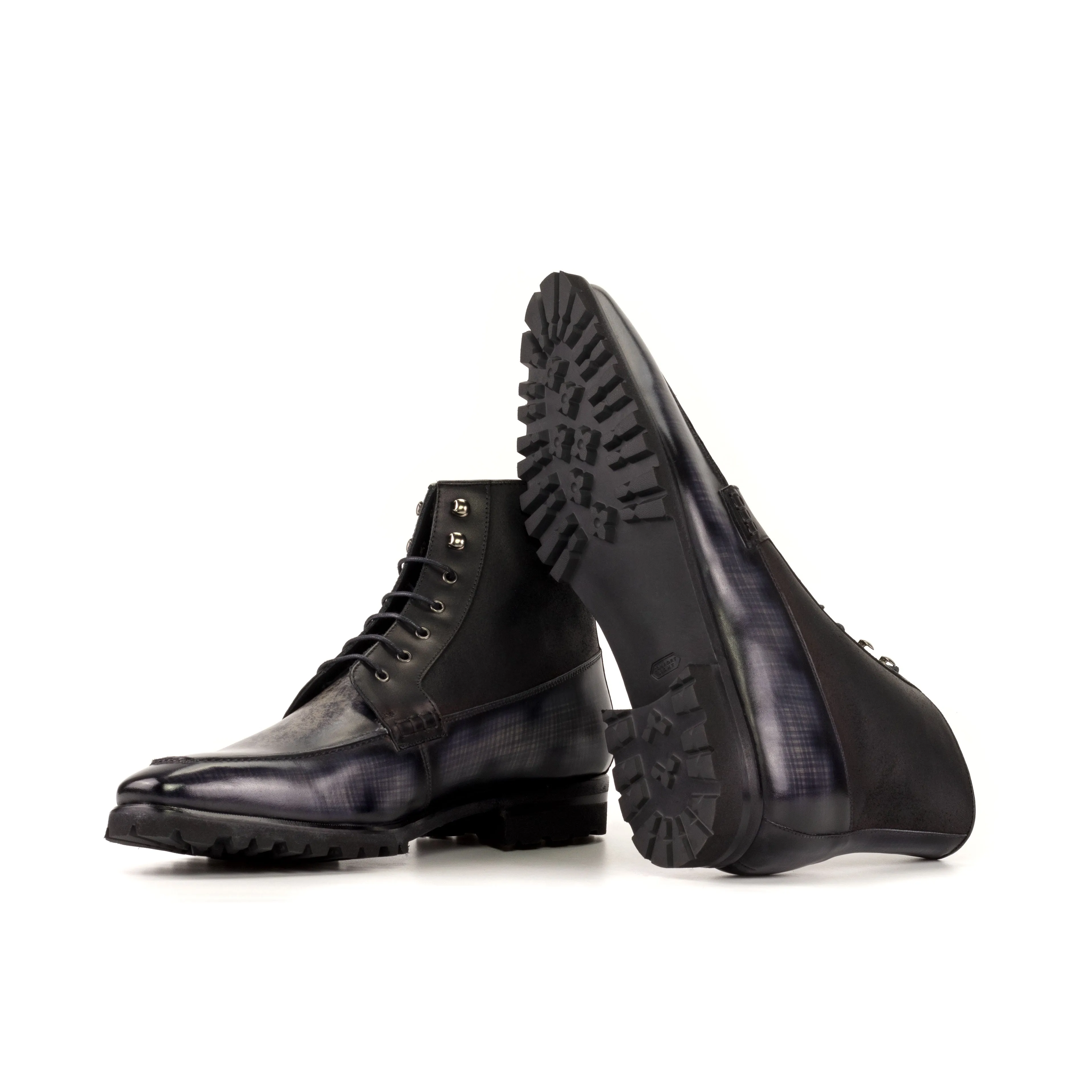Dapperfam Shoes DapperFam Ryker in Black / Grey Men's Italian Leather & Hand-Painted Patina Moc Boot
