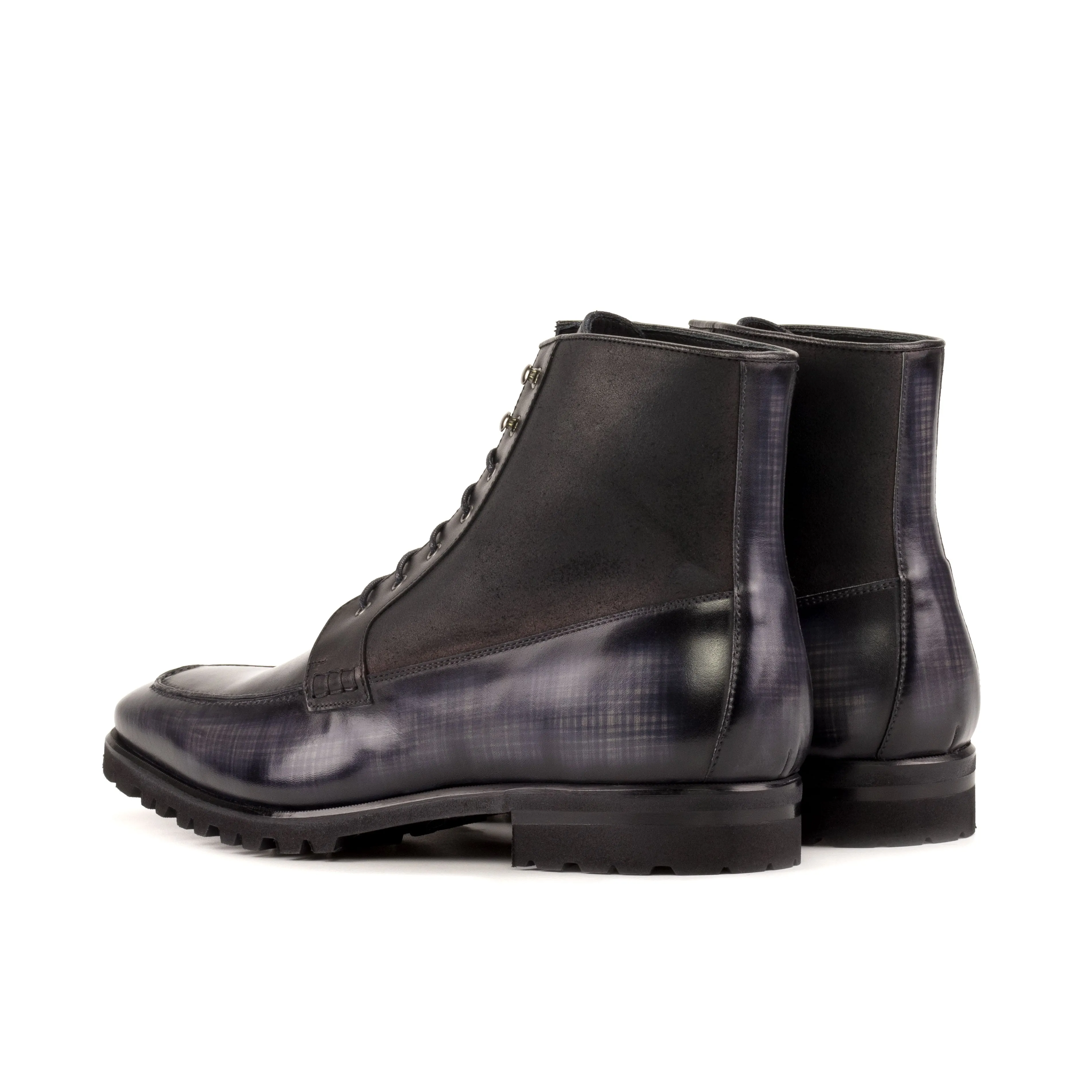 Dapperfam Shoes DapperFam Ryker in Black / Grey Men's Italian Leather & Hand-Painted Patina Moc Boot