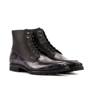 Dapperfam Shoes DapperFam Ryker in Black / Grey Men's Italian Leather & Hand-Painted Patina Moc Boot