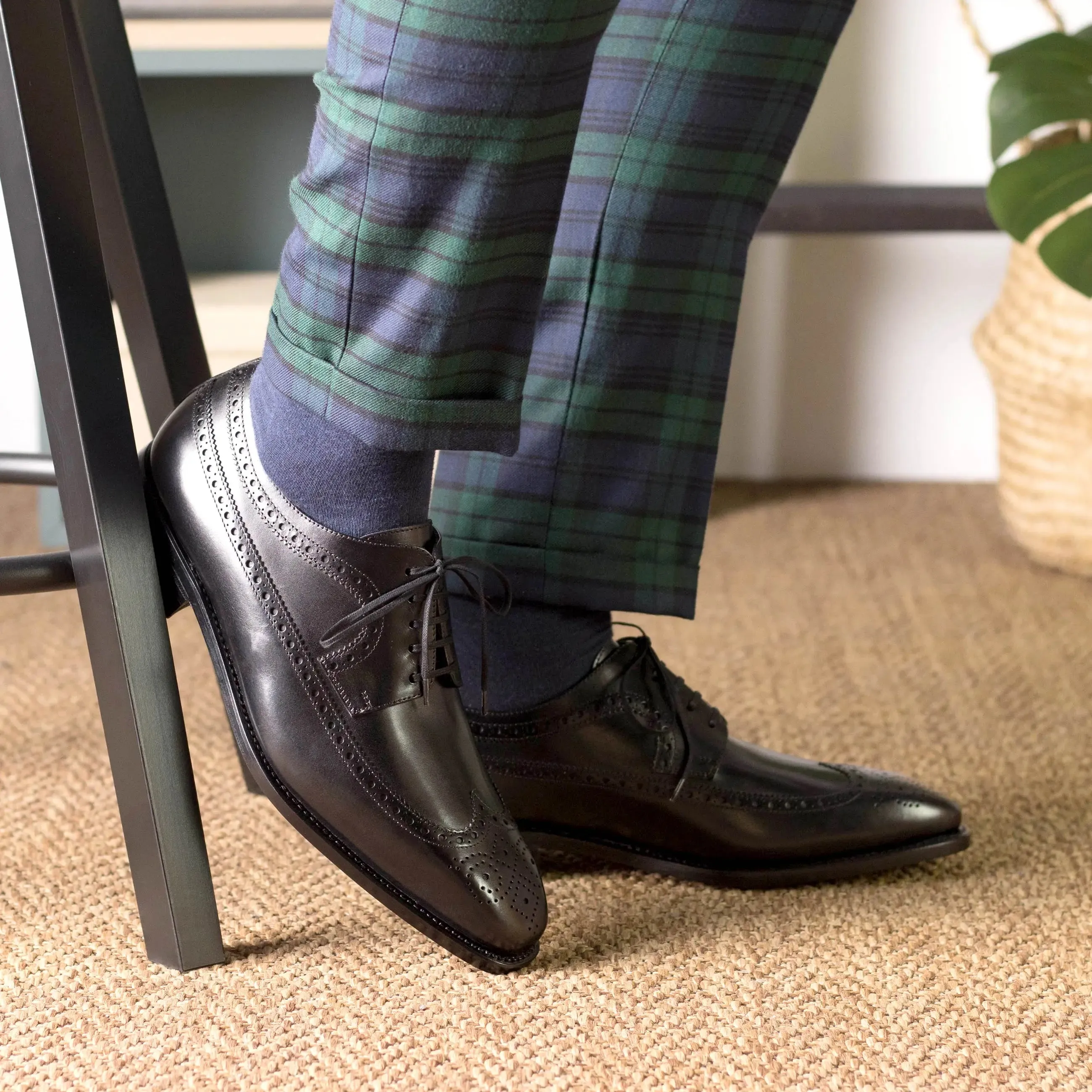 Dapperfam Shoes DapperFam Zephyr in Black Men's Italian Leather Longwing Blucher