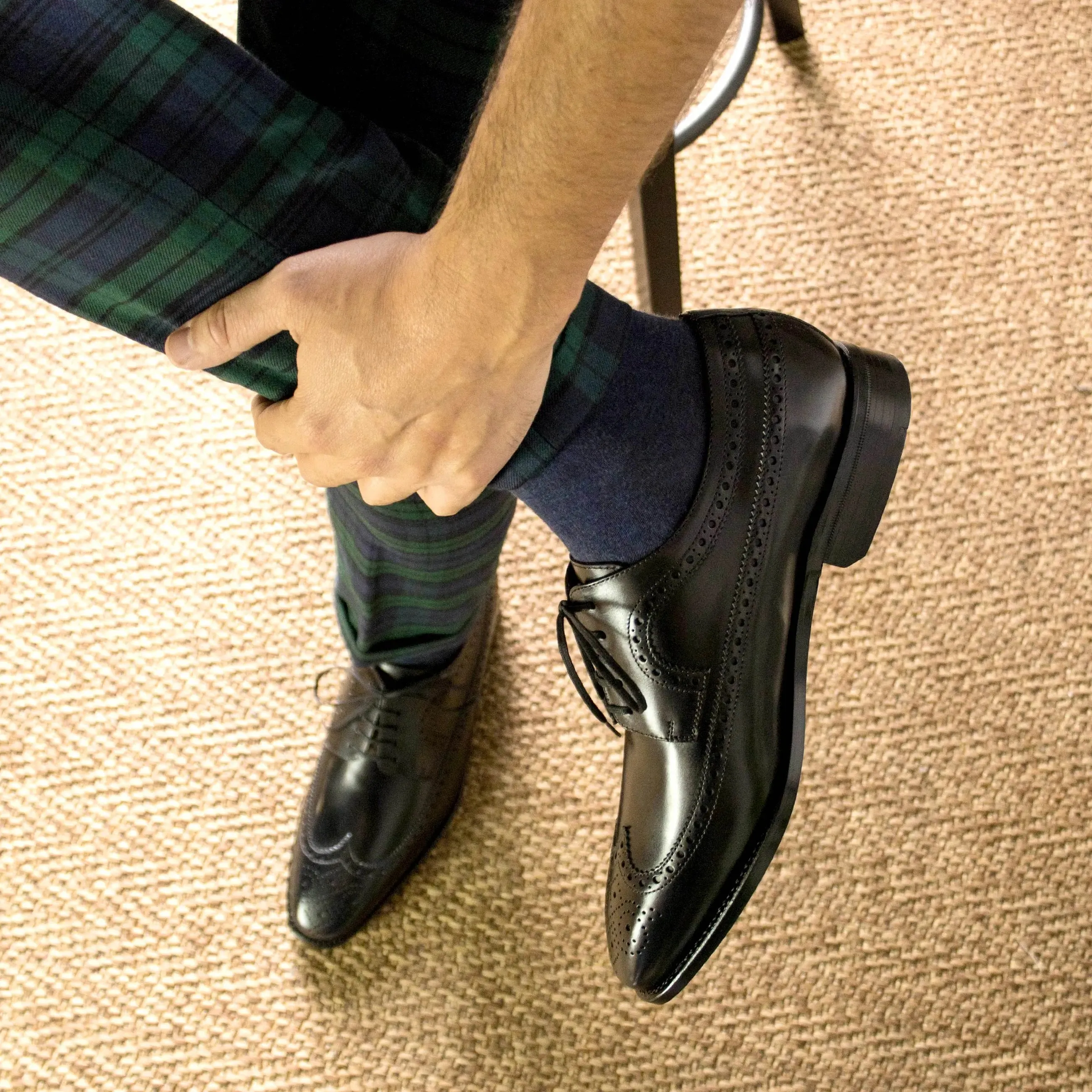 Dapperfam Shoes DapperFam Zephyr in Black Men's Italian Leather Longwing Blucher