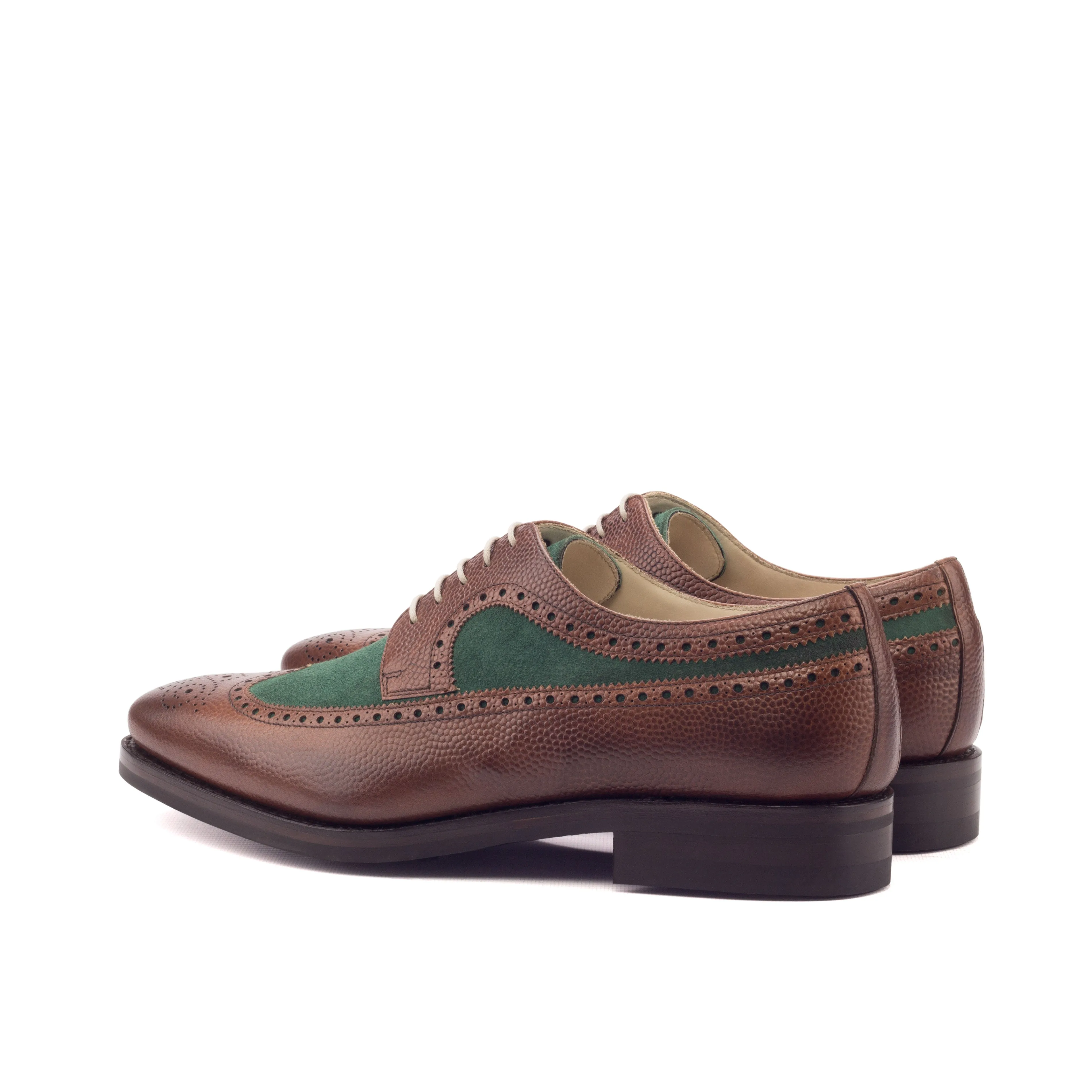 Dapperfam Shoes DapperFam Zephyr in Med Brown / Forest Men's Italian Suede & Italian Pebble Grain Leather Longwing Blucher