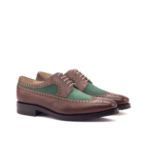 Dapperfam Shoes DapperFam Zephyr in Med Brown / Forest Men's Italian Suede & Italian Pebble Grain Leather Longwing Blucher
