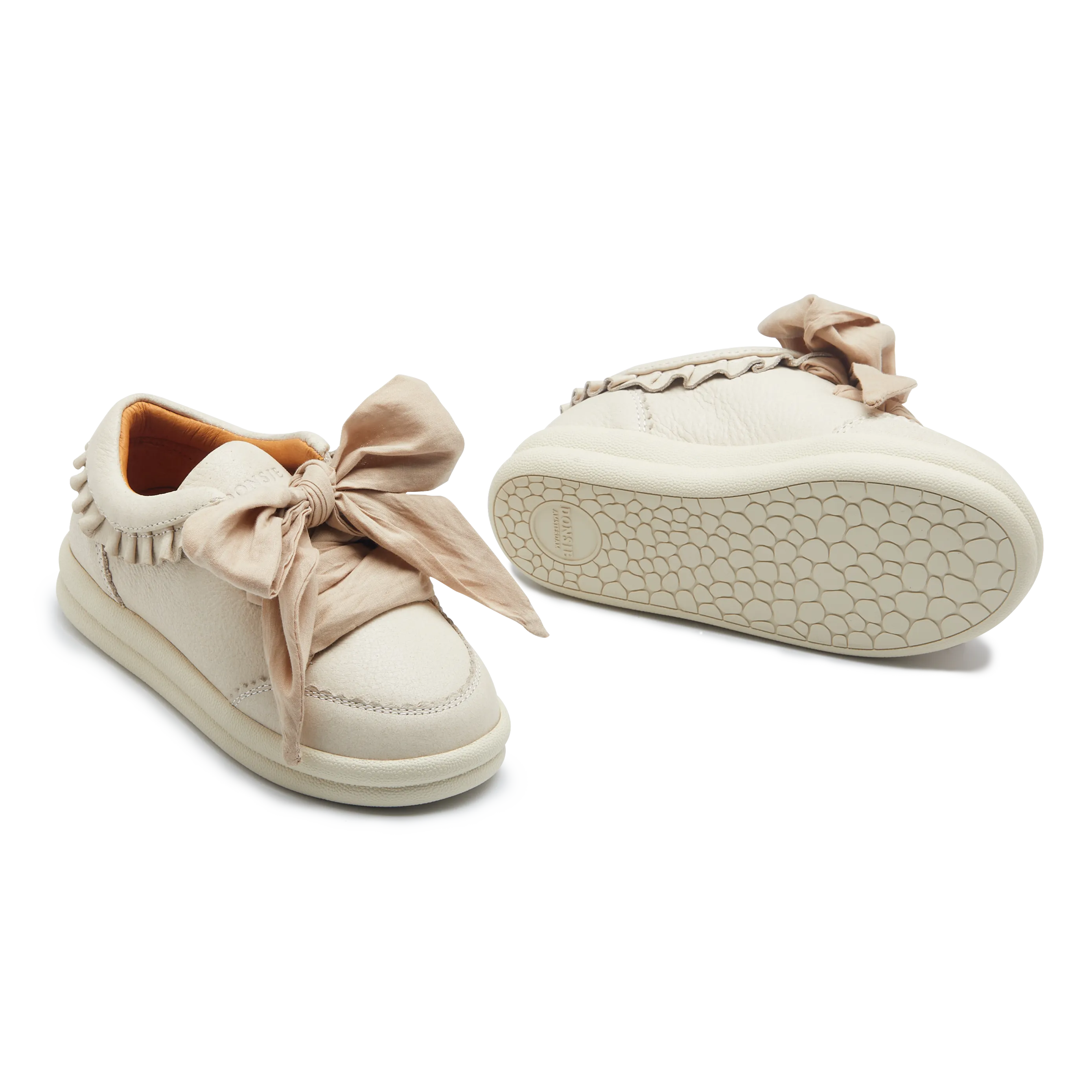Girls Cream Leather Bow Trainers