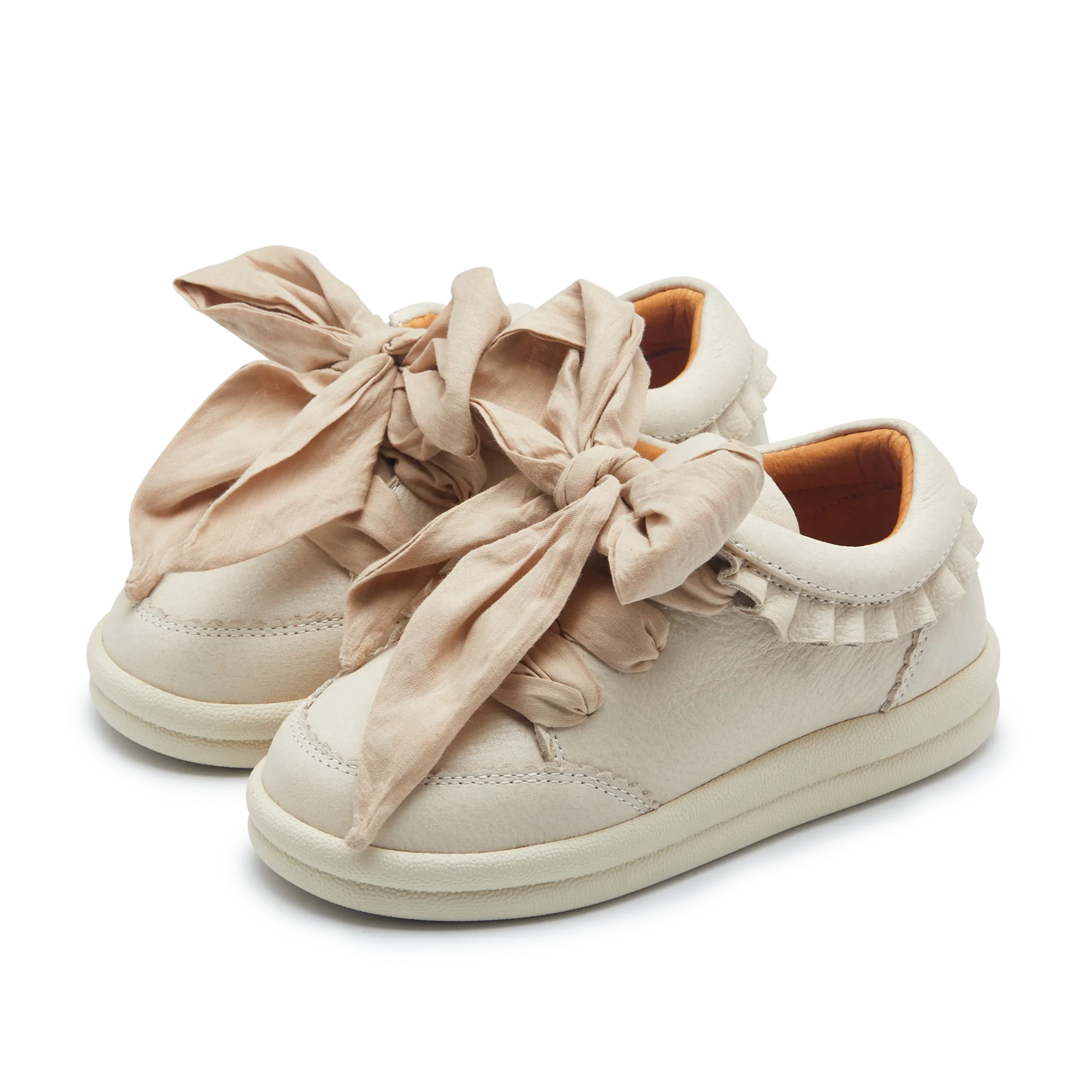 Girls Cream Leather Bow Trainers