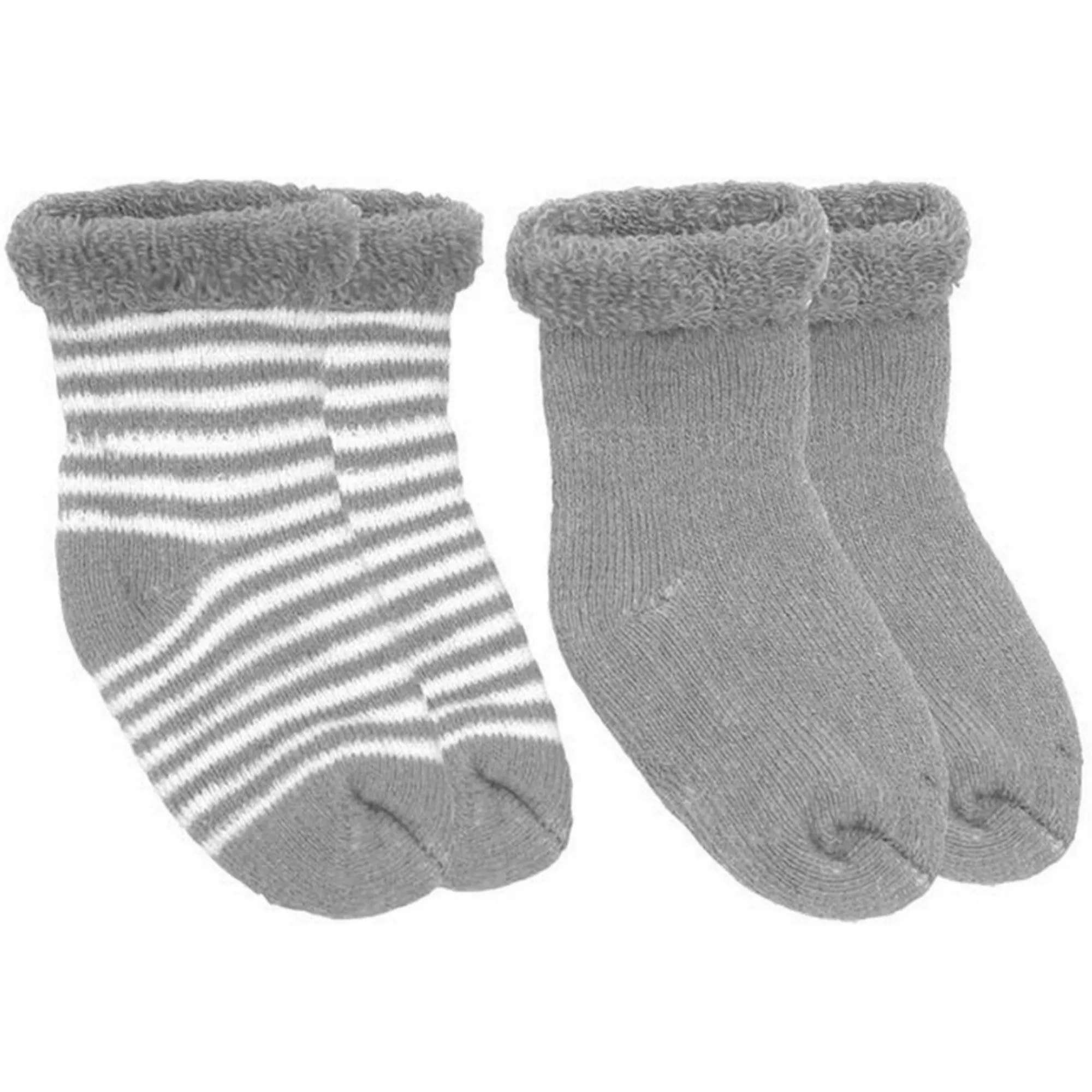 KUSHIES Terry Newborn Socks (2 Pk) - Grey Solid / Stripe